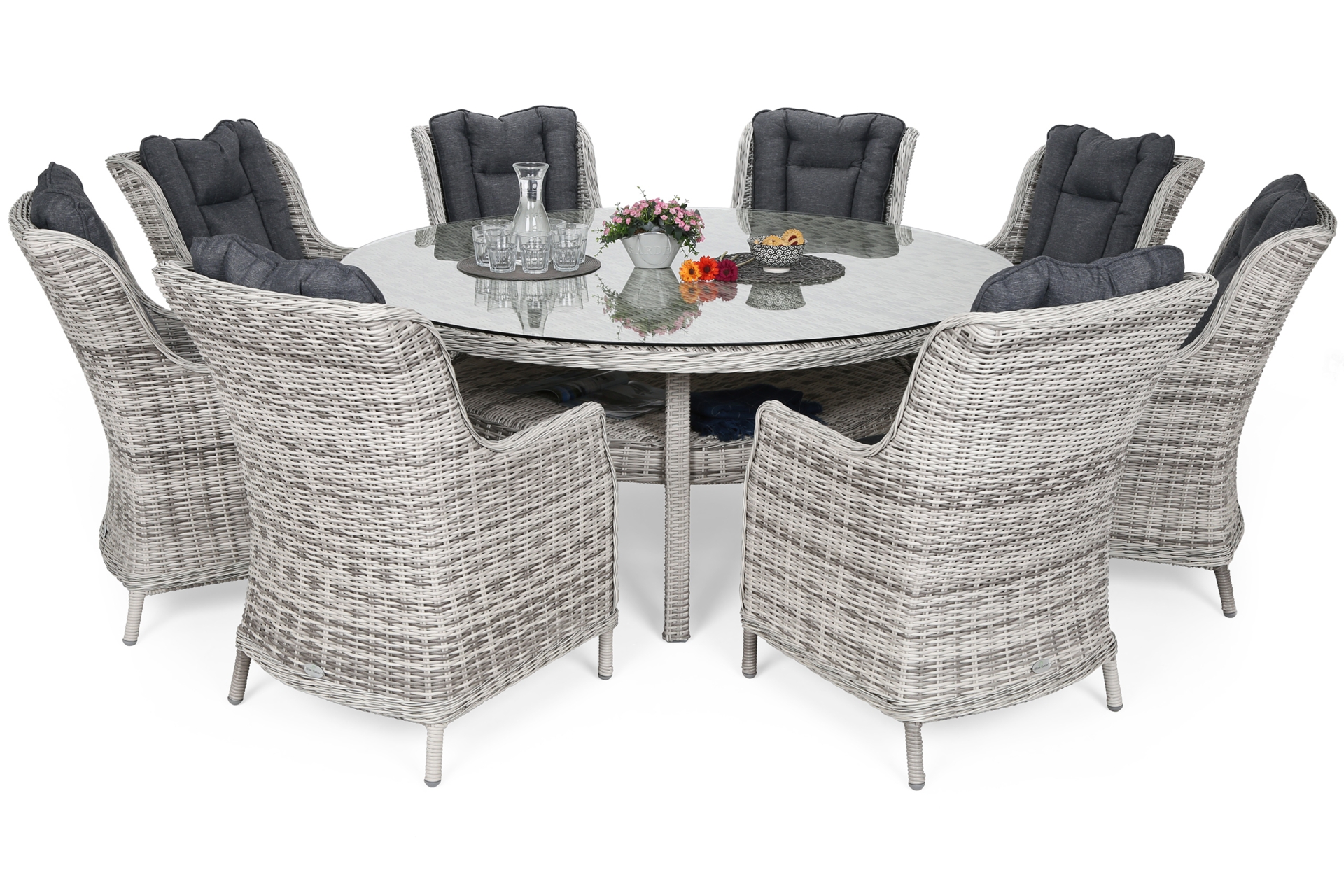 Okrągły zestaw Bristol jasnoszary 180 cm dla 8 osób Meble ogrodowe technorattanowe Bristol Round Elegant 180 cm Light Grey / Grey Melange  8+1