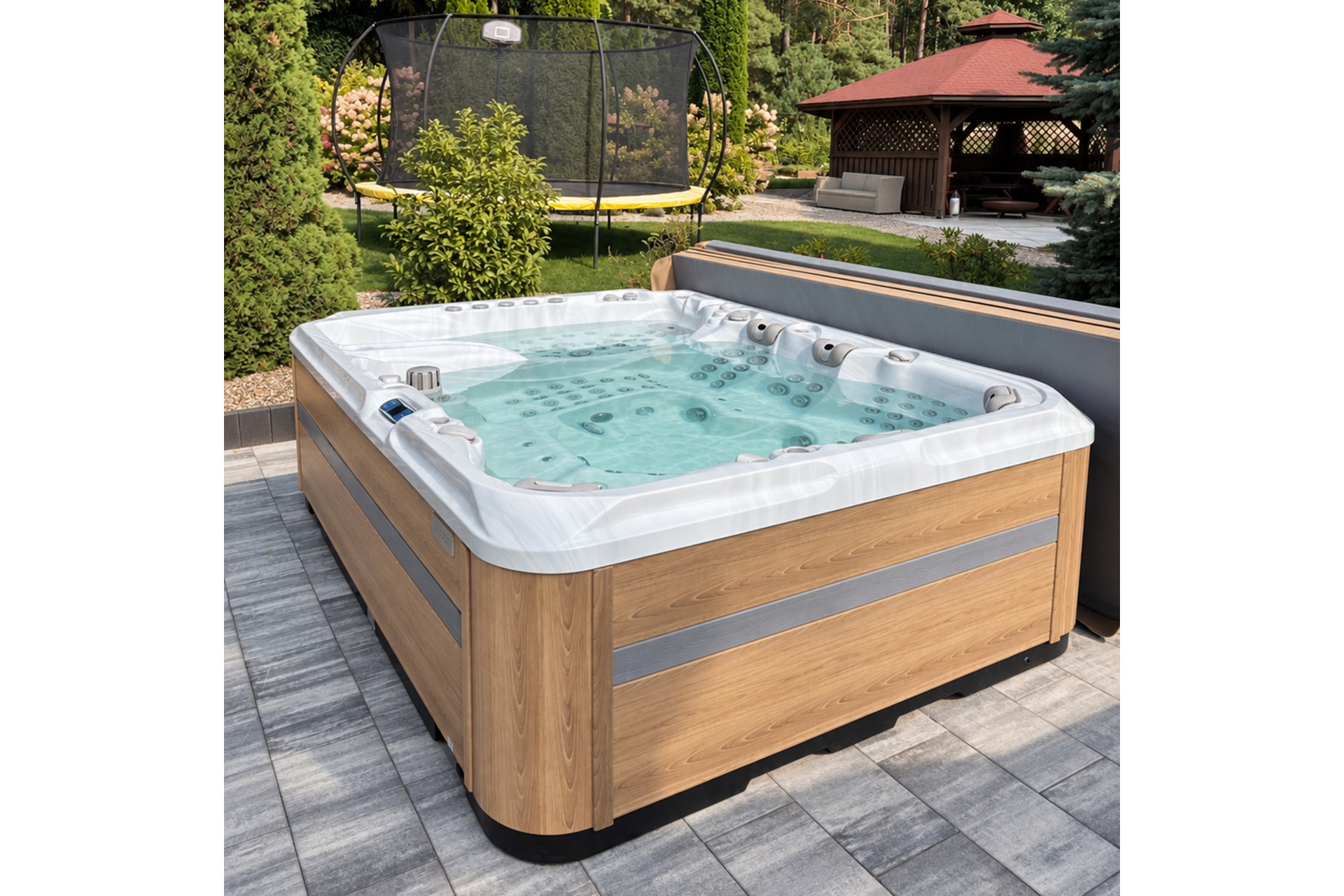 Wanna ogrodowa z hydromasażem Aquess Ecstatic 8203 7-osobowa Sterling White / OAK