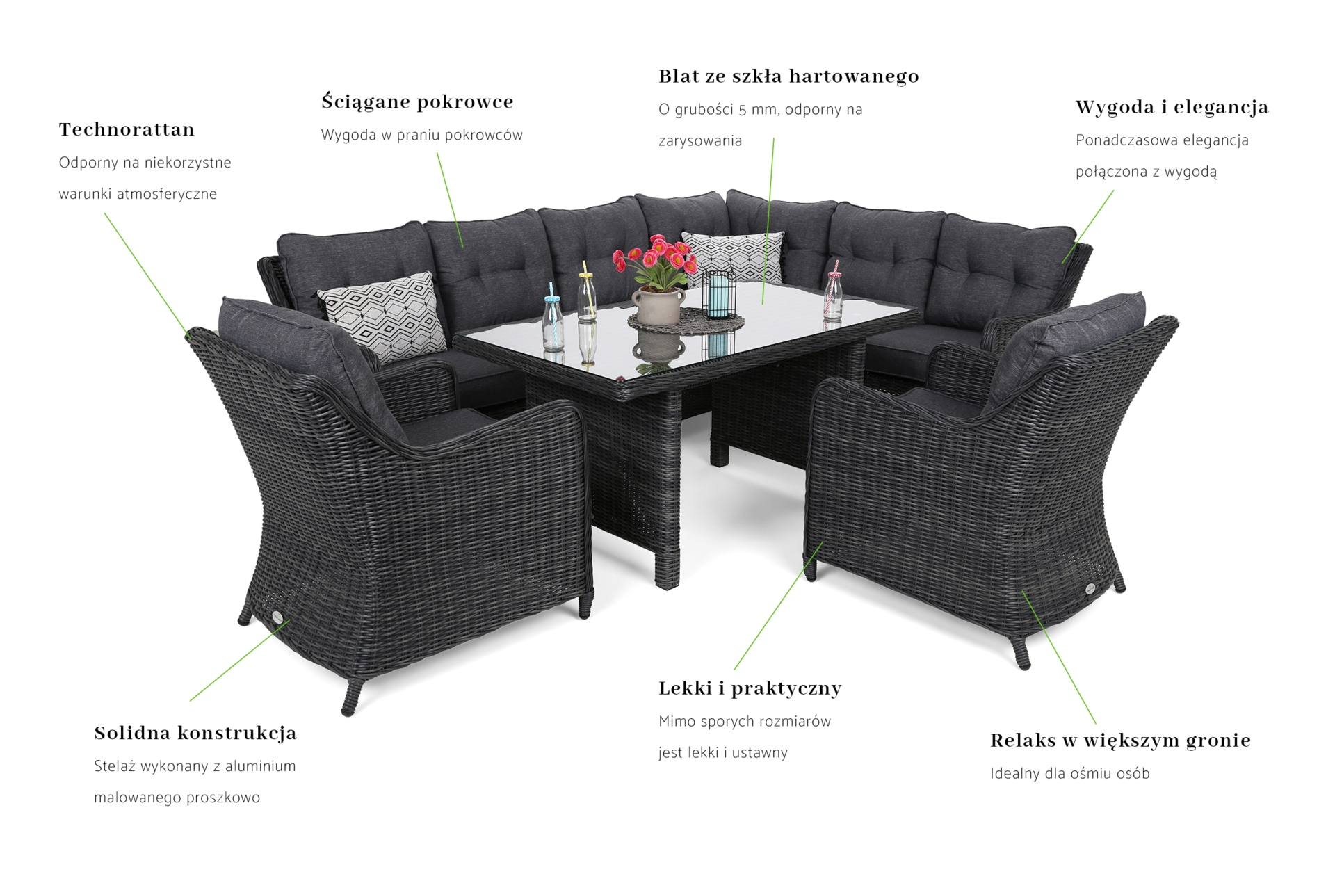 Narożny zestaw mebli ogrodowych prawy California Grey / Grey Melange