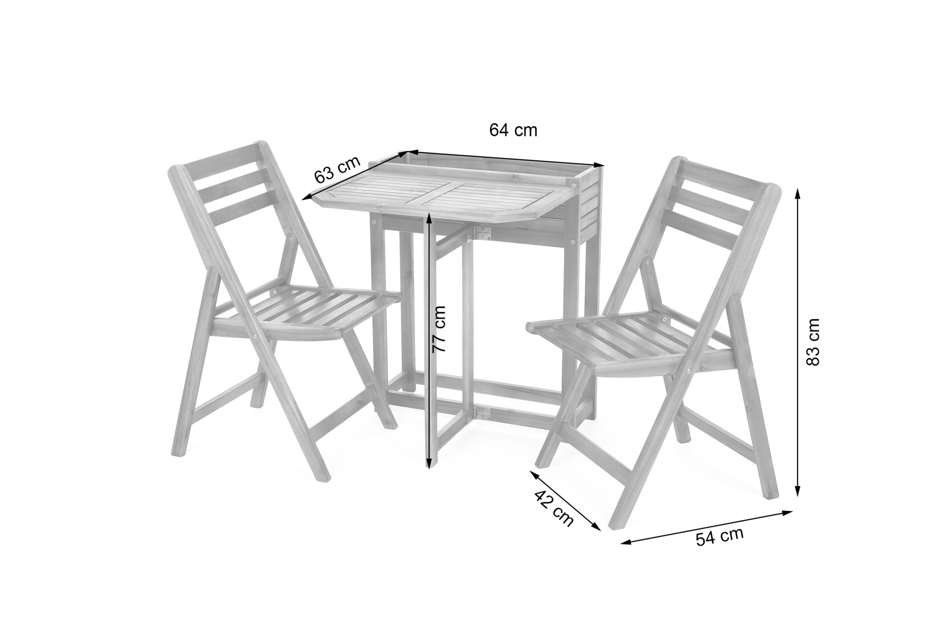 Meble drewniane na balkon Akacja 2+1 z donicą - dla 2 osób Meble balkonowe drewniane Akacja 2+1 z donicą