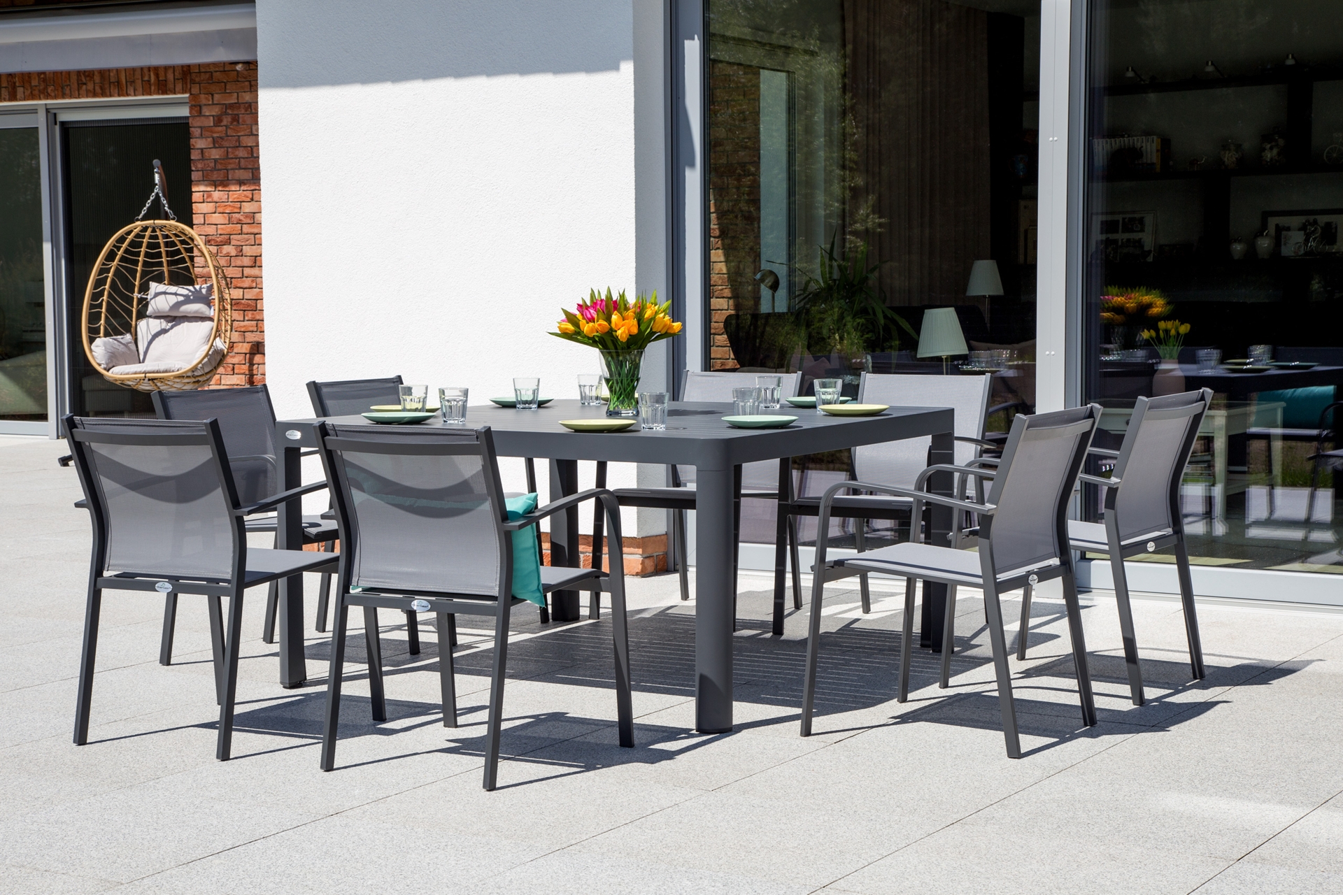 Meble ogrodowe aluminiowe Katania Square Grey / Window Grey 8+1