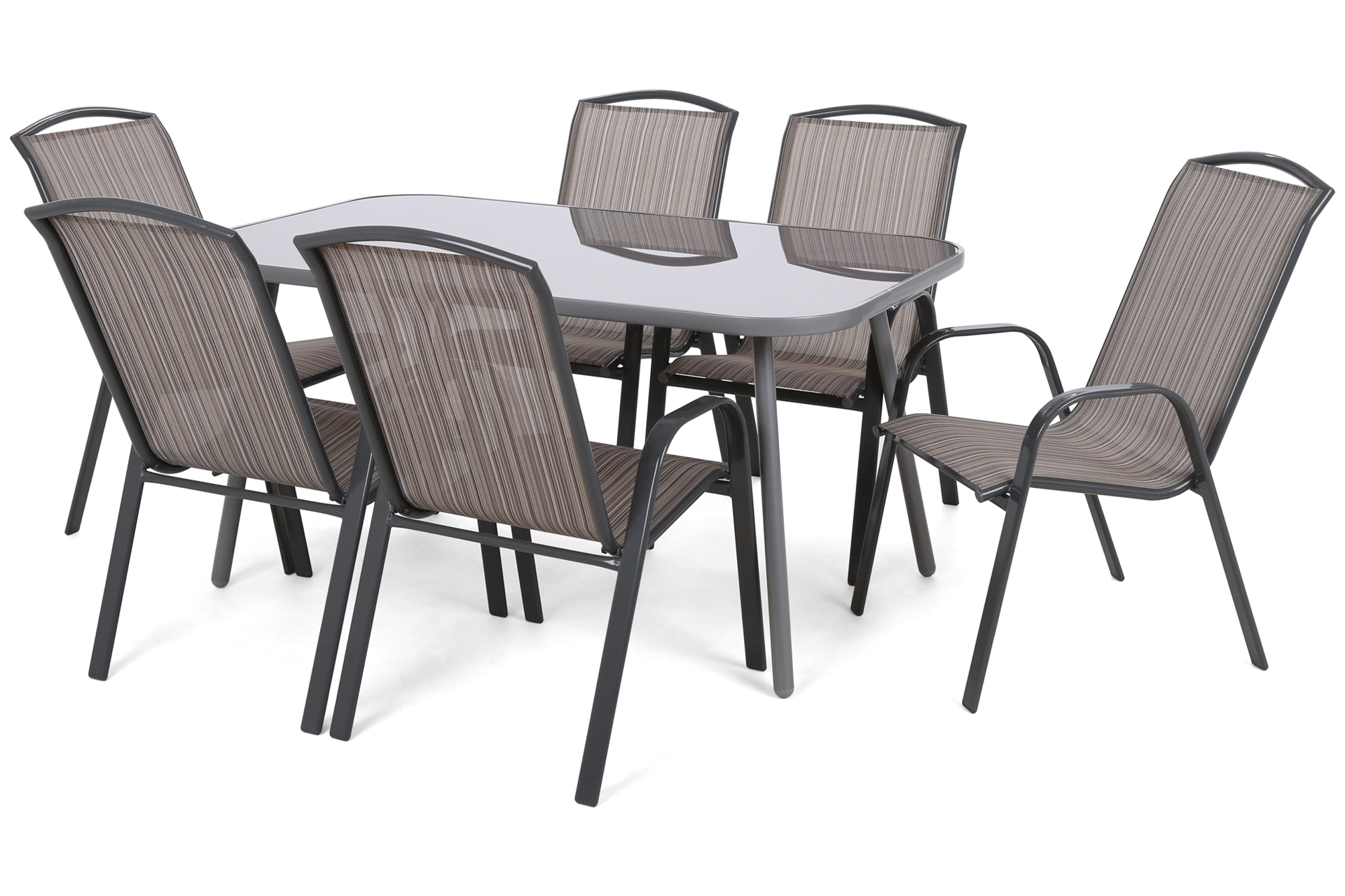 Meble ogrodowe metalowe Casablanca 150 cm Silver / Taupe Atlanta Grey / Beige Striped 6+1