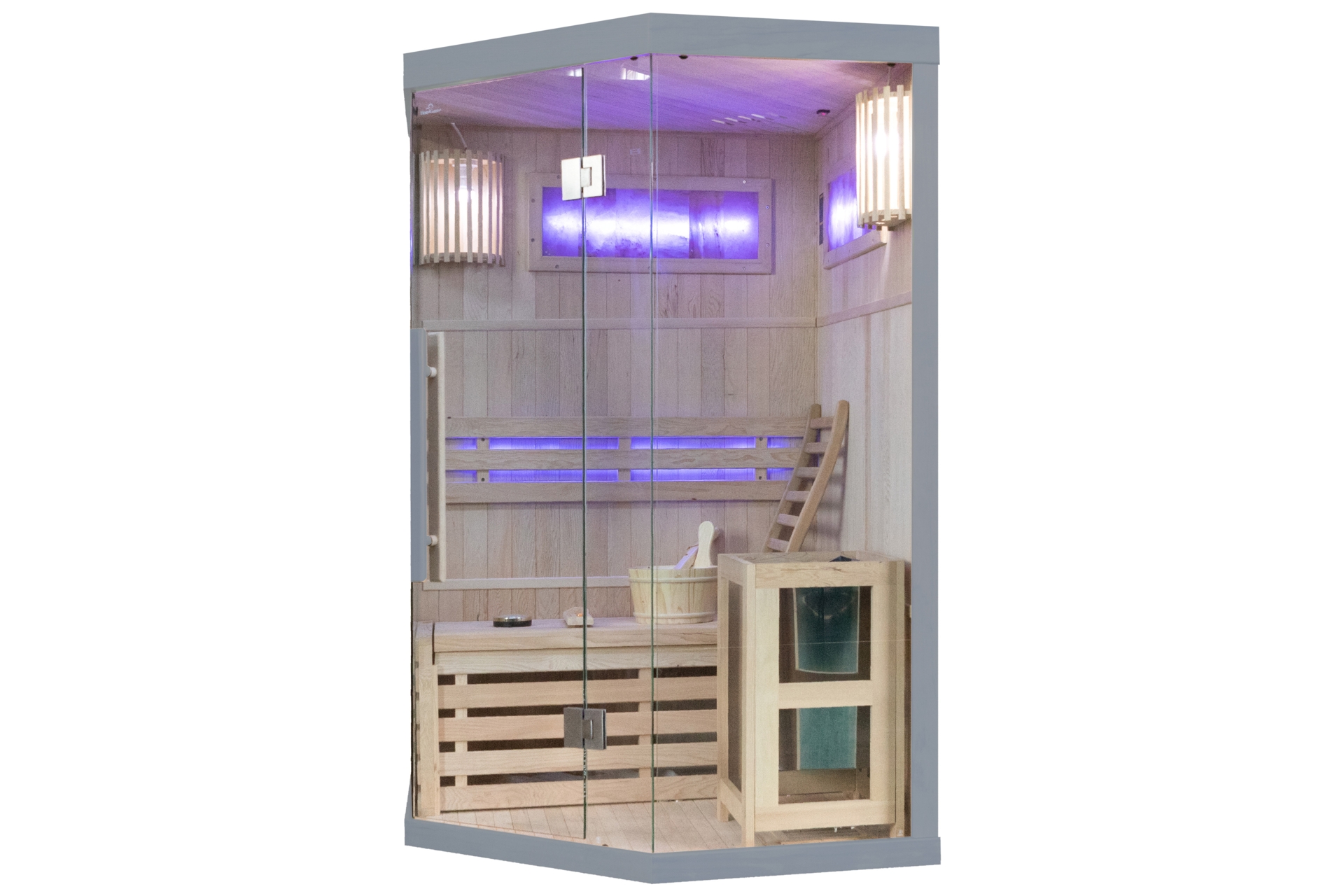 Sauna fińska narożna Nordum Solea 2-osobowa szara