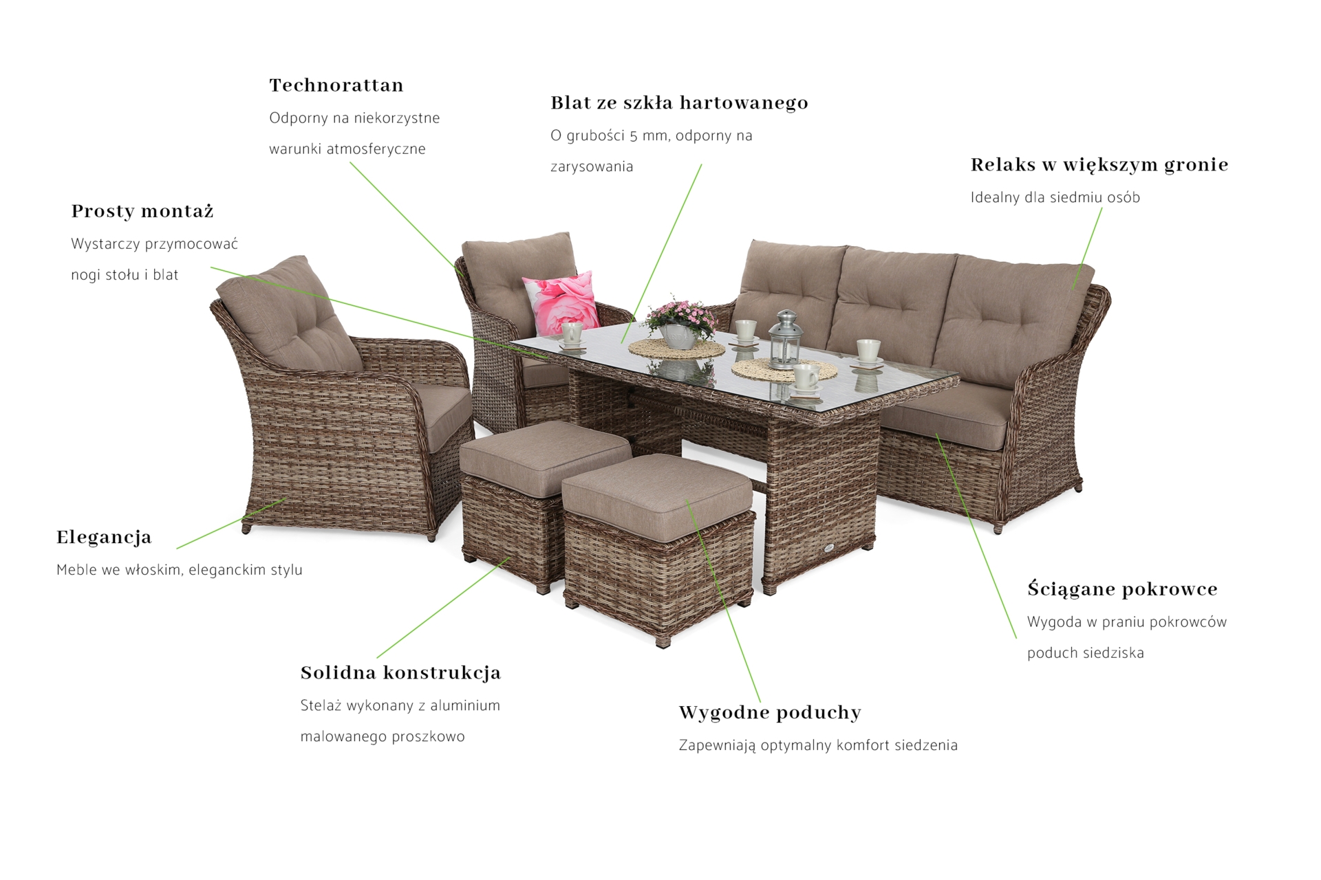 Meble ogrodowe technorattanowe Bergamo Ginger / Brown Melange