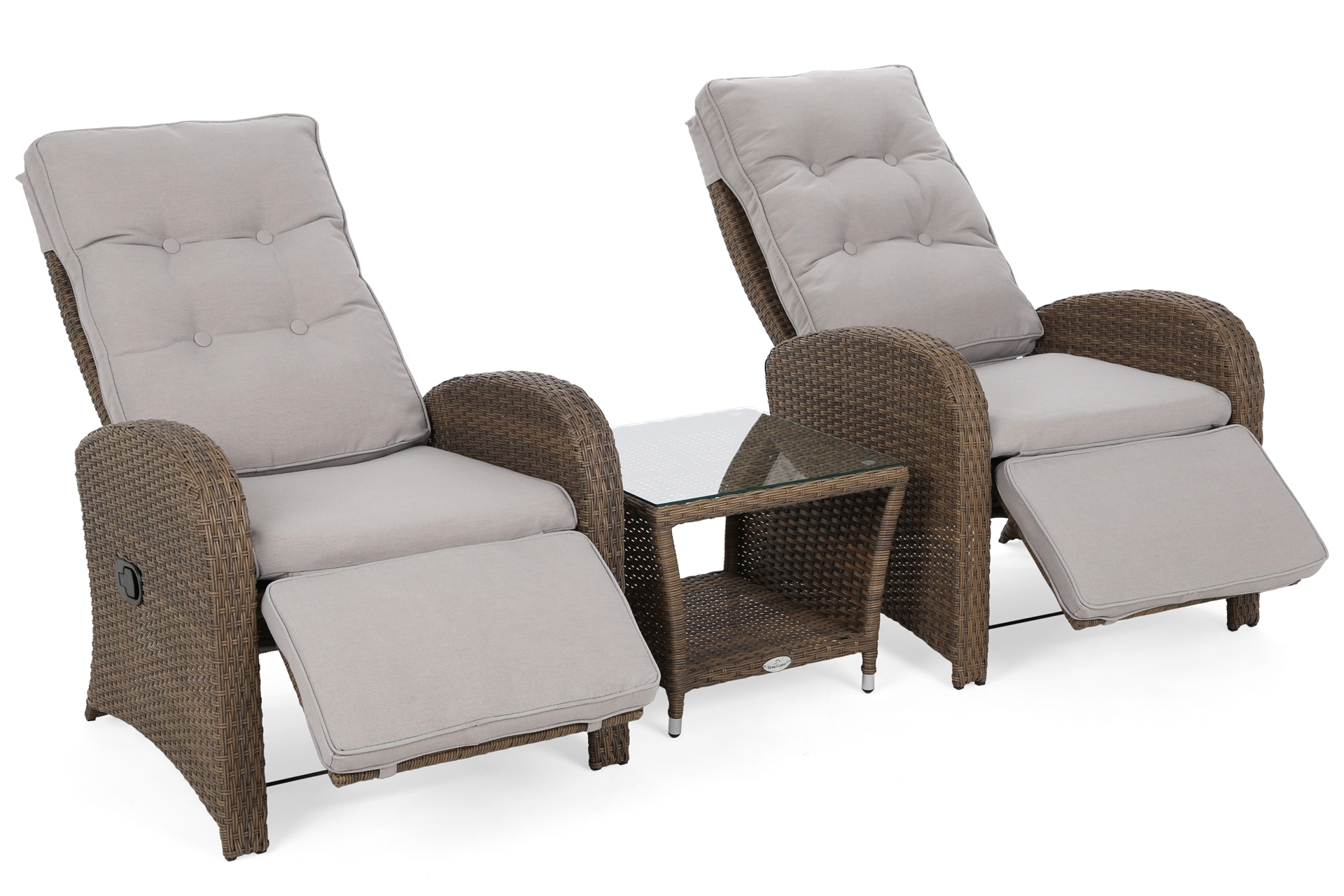 Meble ogrodowe technorattanowe Saloniki Brown / Beige - dla 2 osób - z regulacją oparcia i podnóżka Meble ogrodowe technorattanowe Saloniki Brown / Beige