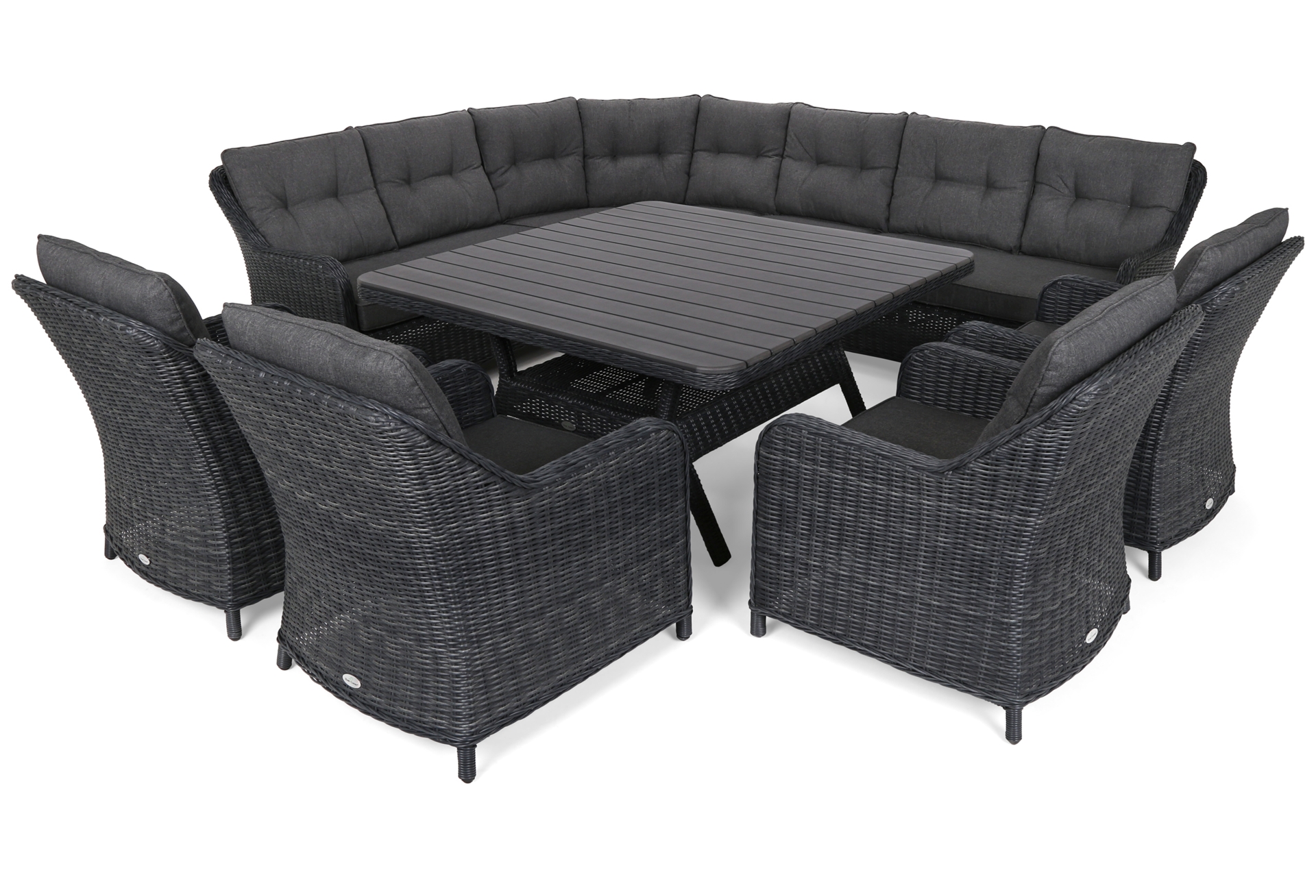 Narożne meble ogrodowe technorattanowe Windsor Grey / Grey Melange - szary - dla 11 osób Narożne meble ogrodowe technorattanowe Windsor Grey / Grey Melange