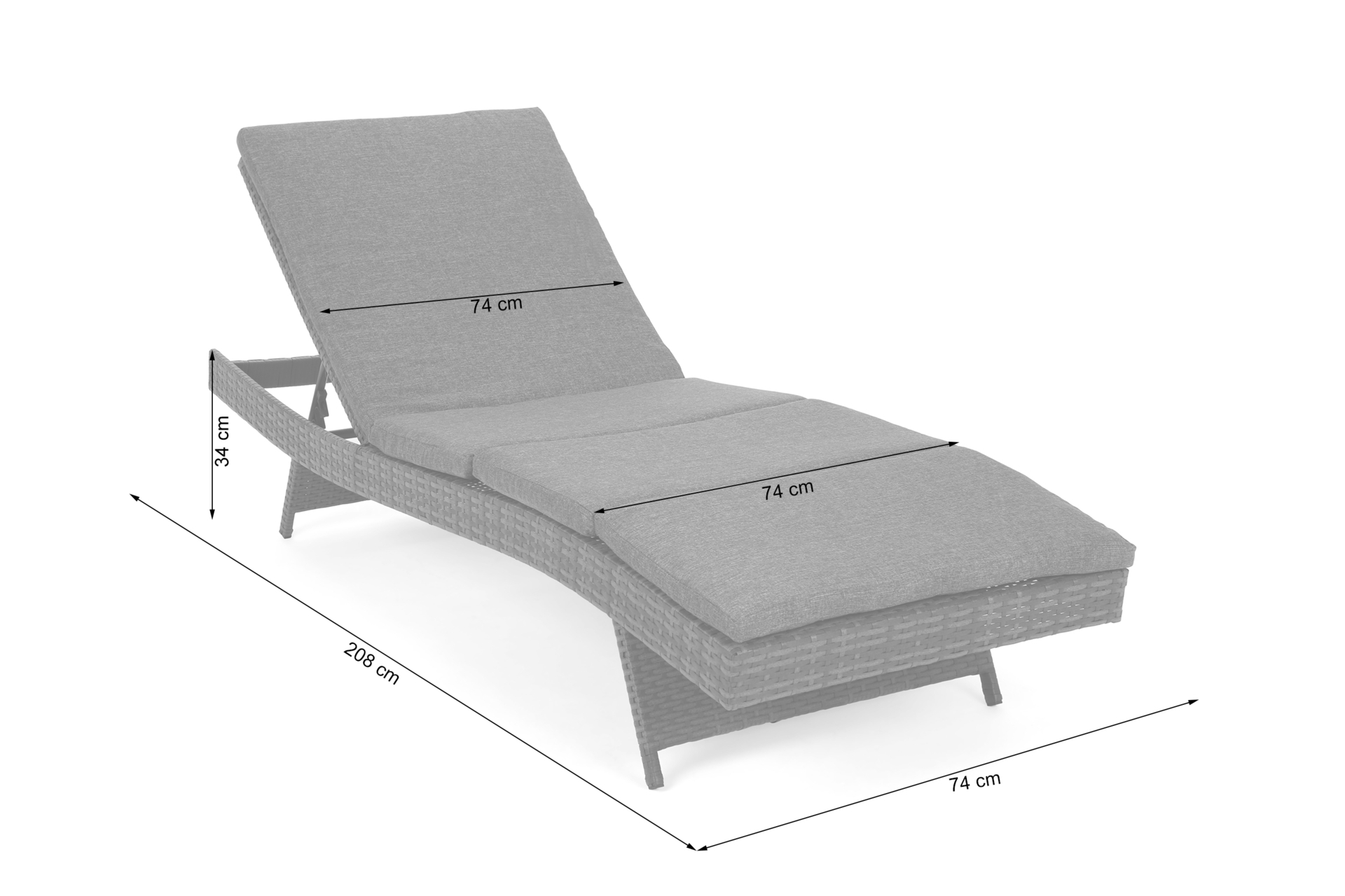 Leżak technorattanowy Bora Bora z poduszką Leżak ogrodowy technorattanowy Bora Bora Light Grey / Grey Melange z poduszką