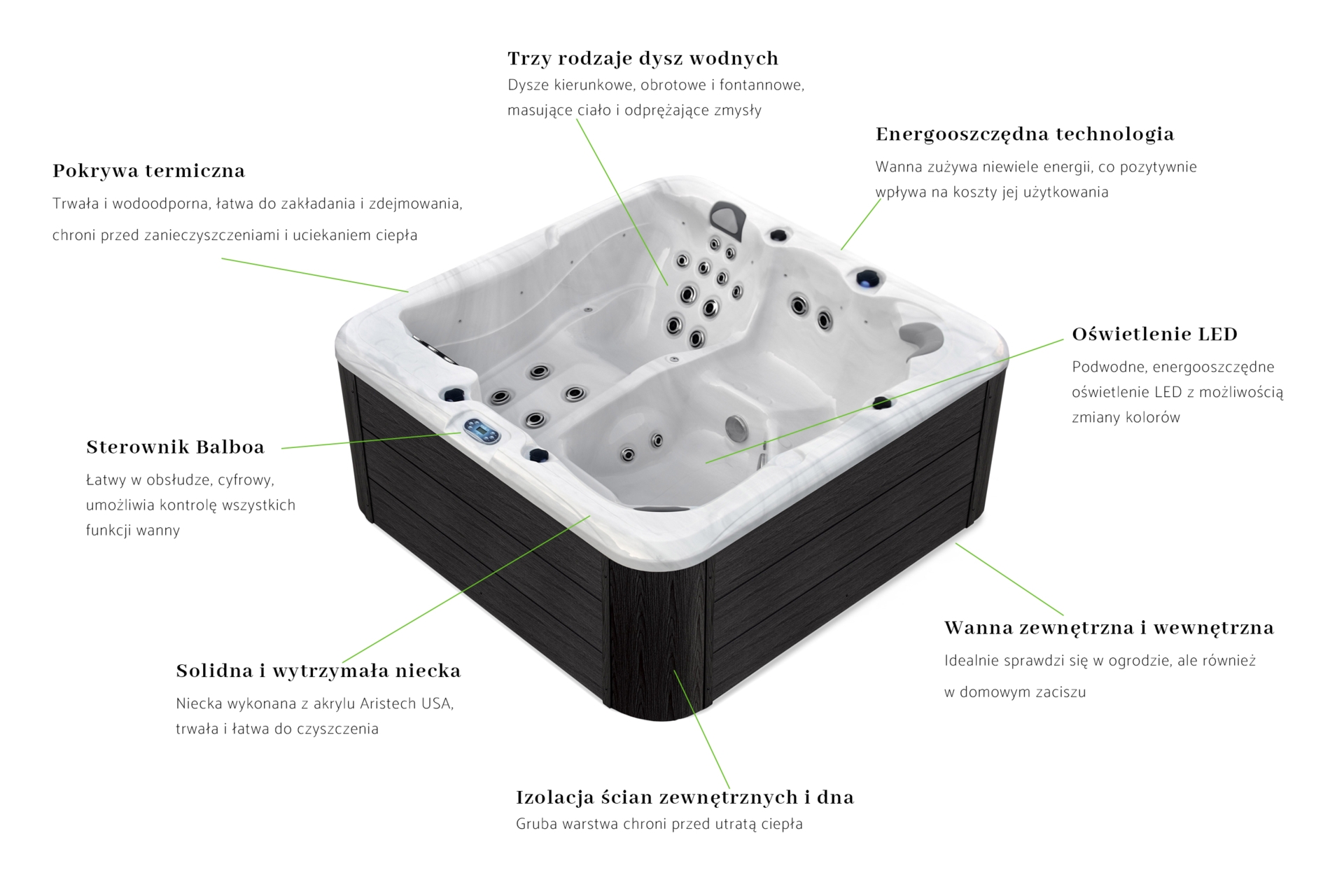 Wanna ogrodowa z hydromasażem Aquess Zenya 5102 6-osobowa - 43 dysze wodne Wanna ogrodowa z hydromasażem Aquess Zenya 5102 6-osobowa