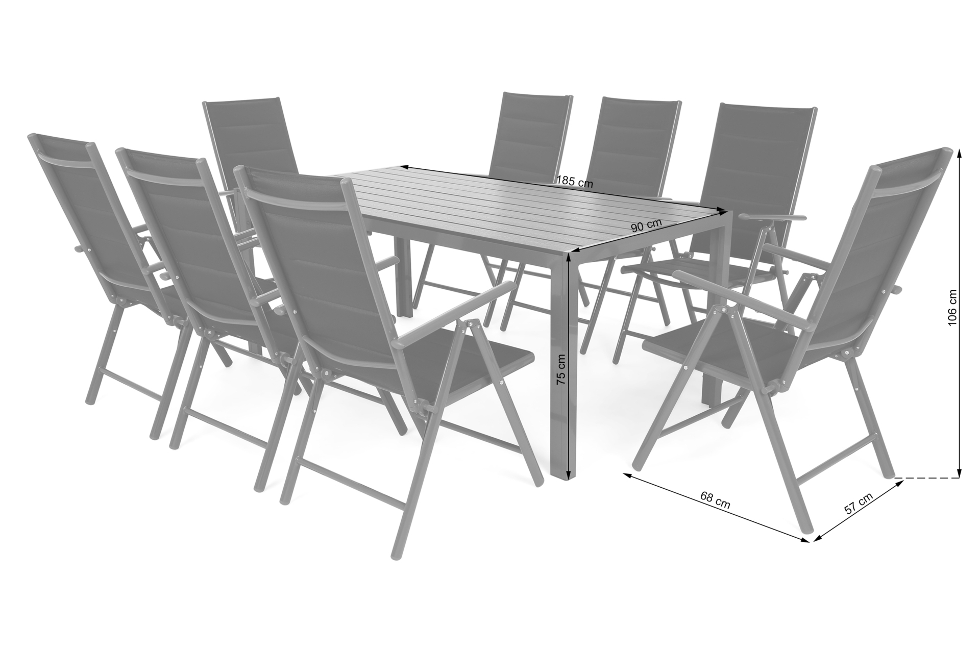 Meble ogrodowe aluminiowe Ibiza 185 cm Silver / Black 8+1 - składane - dla 8 osób Meble ogrodowe aluminiowe Ibiza 185 cm Silver / Black 8+1
