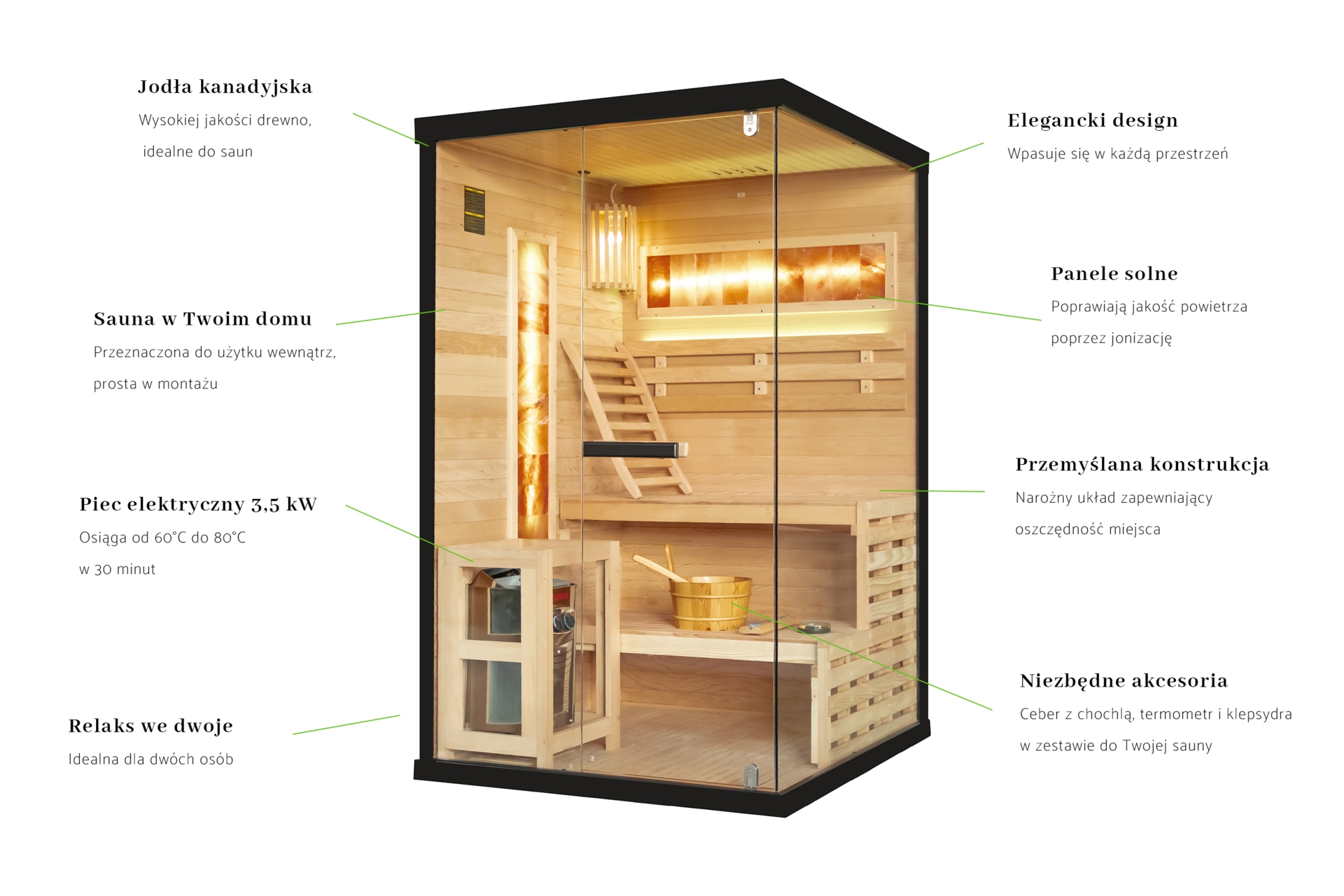 Sauna fińska narożna Nordum Pure 2-osobowa czarna