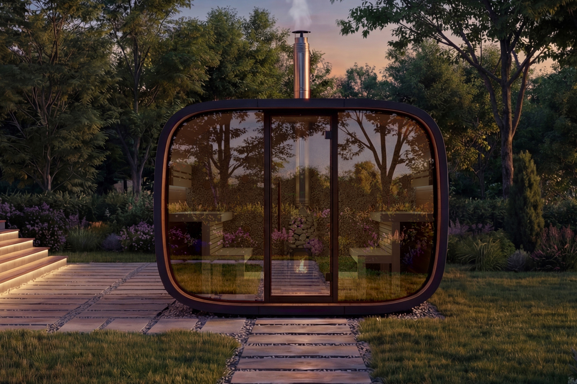 Sauna fińska zewnętrzna Leil® Saunas Round Cube Single 2.0 6-osobowa