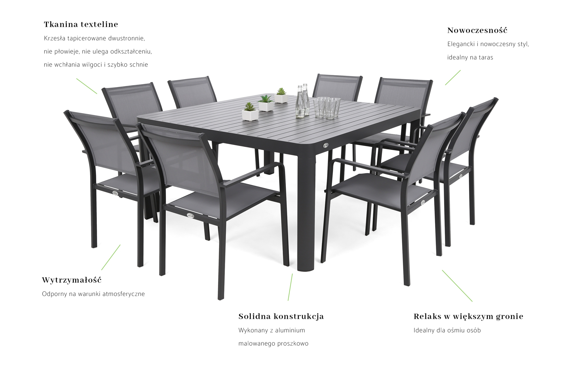 Meble ogrodowe aluminiowe Katania Square Grey / Window Grey 8+1