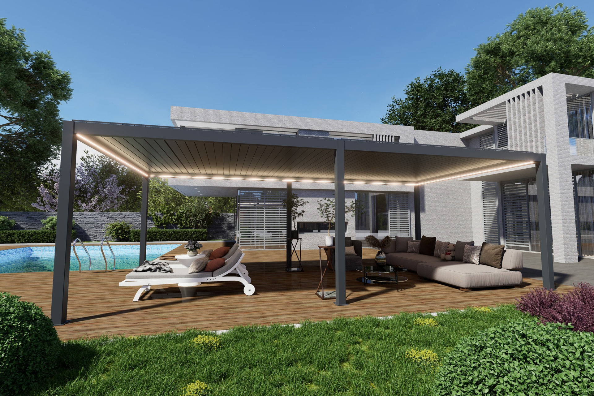 Pergola ogrodowa elektryczna Schatler Nova Lux Alu 8x4 m z oświetleniem LED