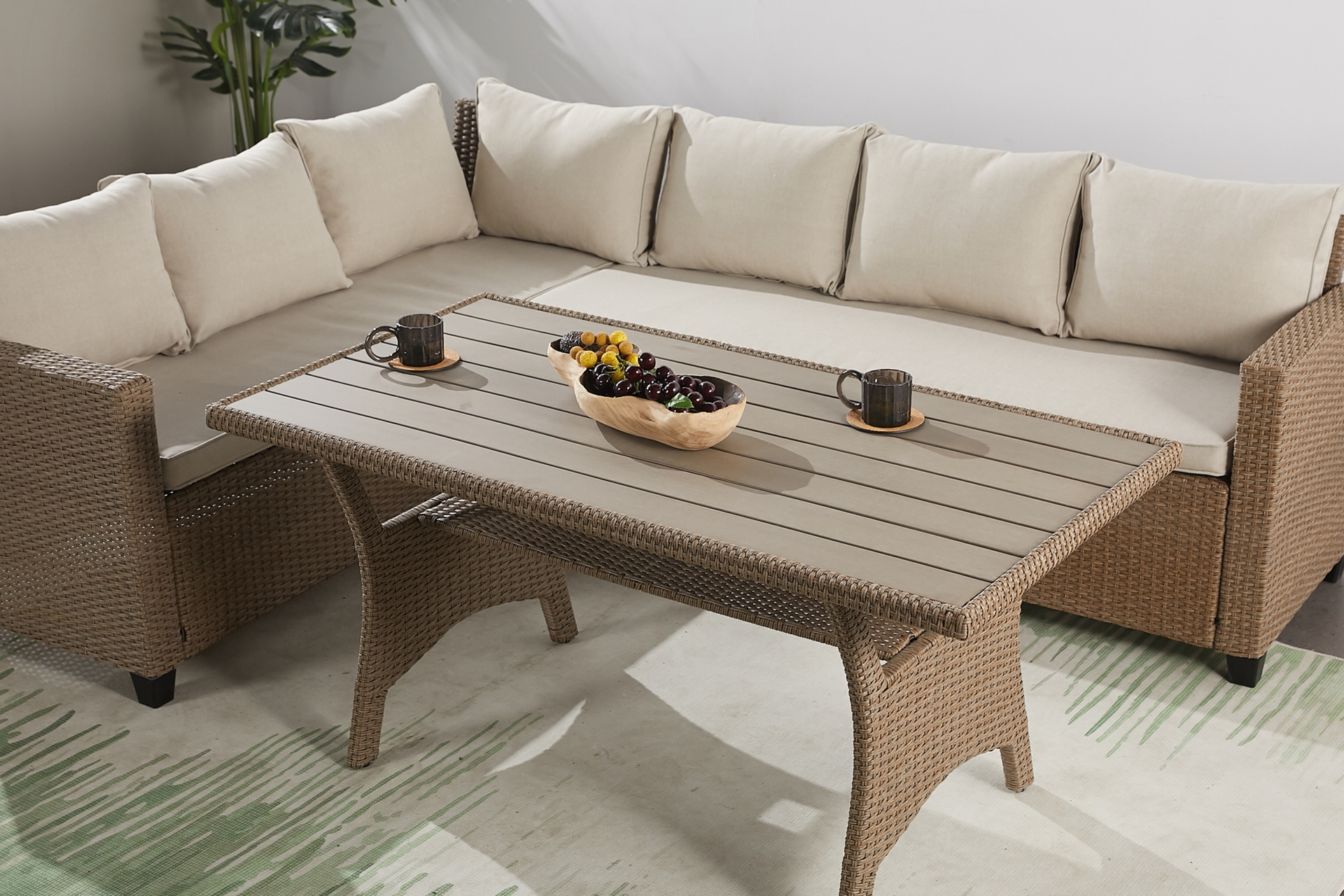 Narożnik ogrodowy technorattanowy Lagos Khaki Grey / Beige Melange