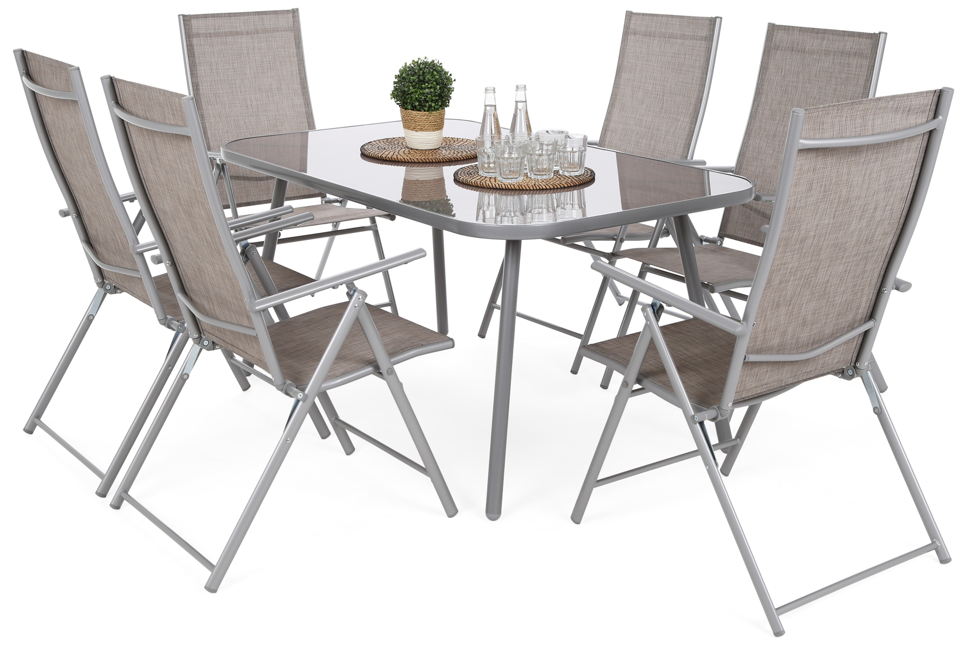 Meble ogrodowe metalowe Casablanca 150 cm Silver / Taupe Melange 6+1