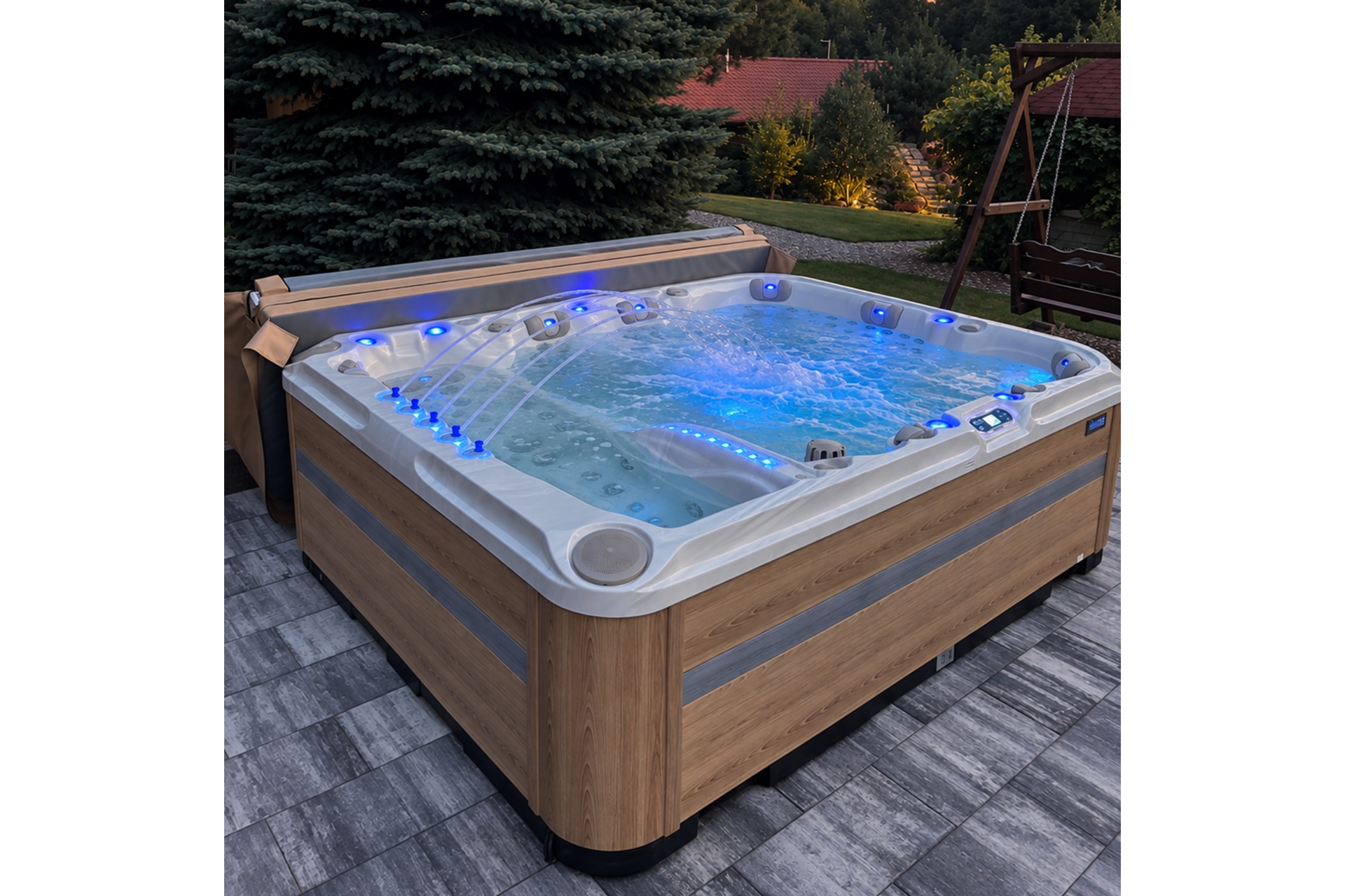 Wanna ogrodowa z hydromasażem Aquess Ecstatic 8203 7-osobowa Sterling White / OAK