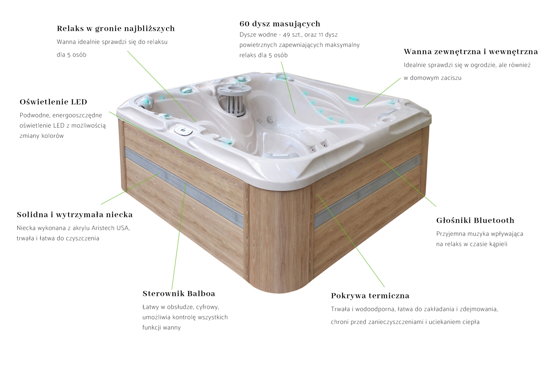 Wanna ogrodowa z hydromasażem Aquess Pleasure 5202 5-osobowa