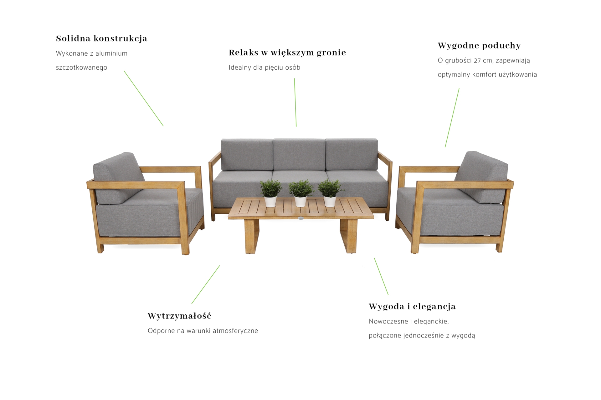 Meble ogrodowe aluminiowe Lyon Teak / Fog Grey