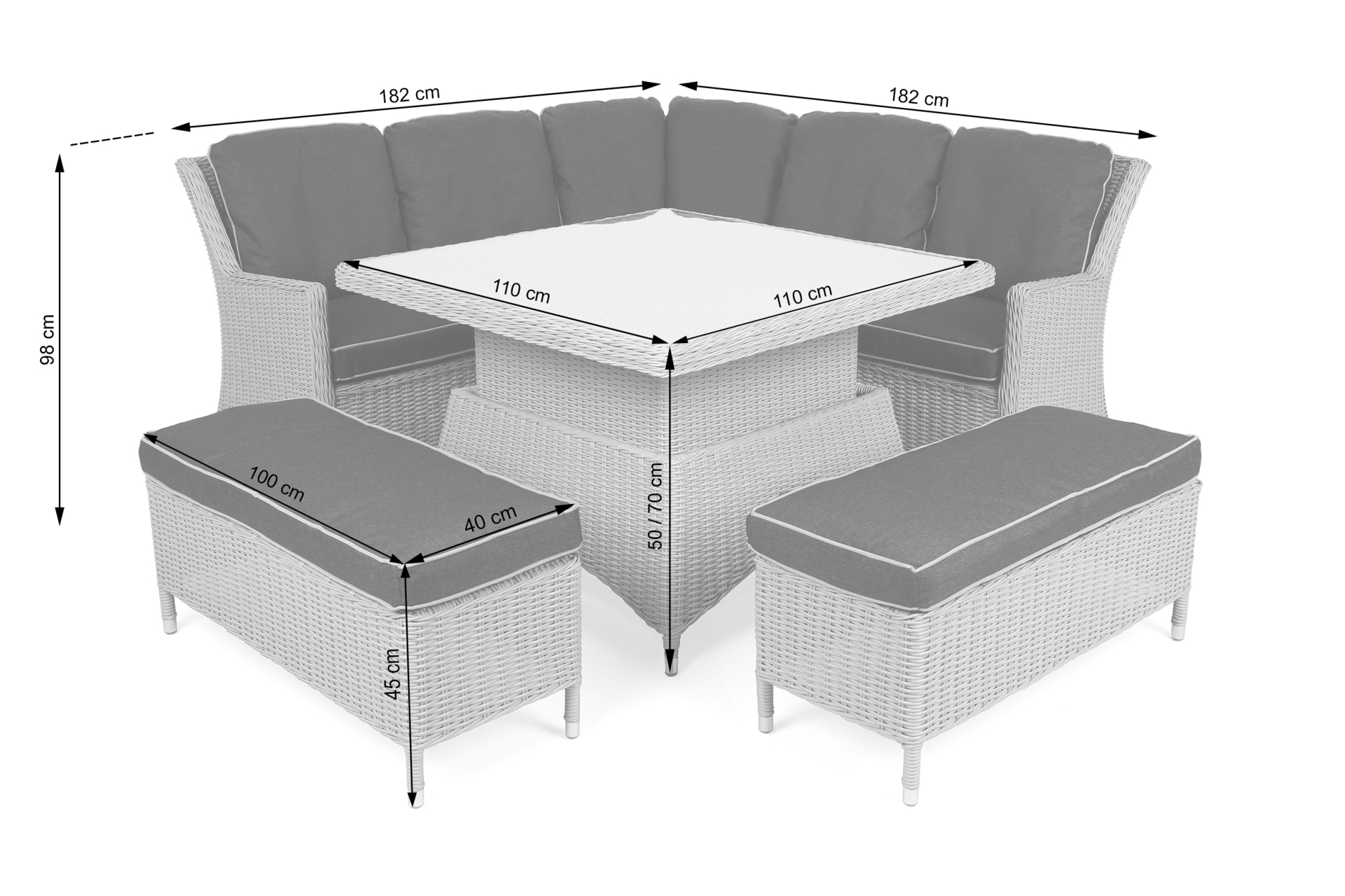 Narożny zestaw mebli ogrodowych Termoli White / Grey