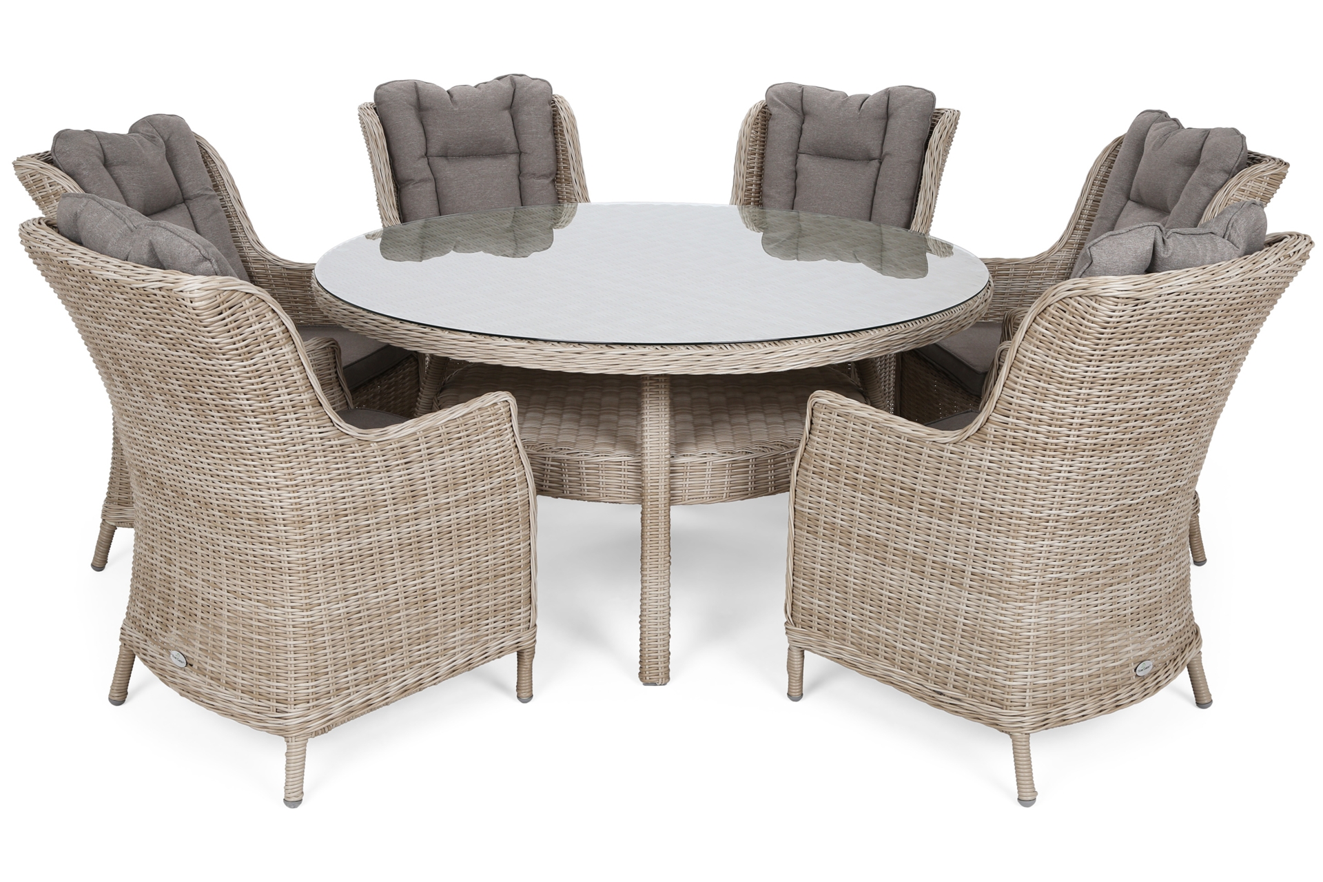 Meble ogrodowe technorattanowe Bristol Round Elegant 150 cm Beige / Beige Melange 6+1