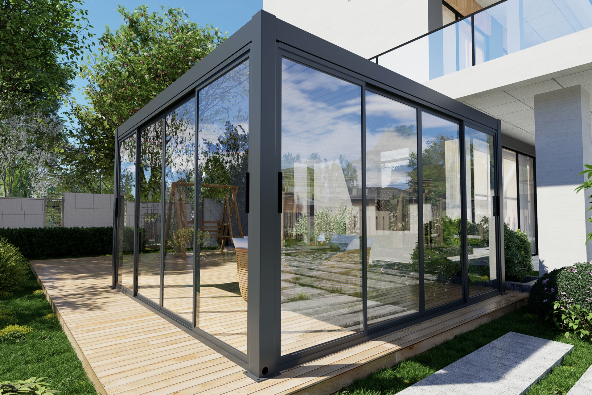 Przesuwna ścianka szklana 4 m do pergoli Schatler Nova Lux Alu