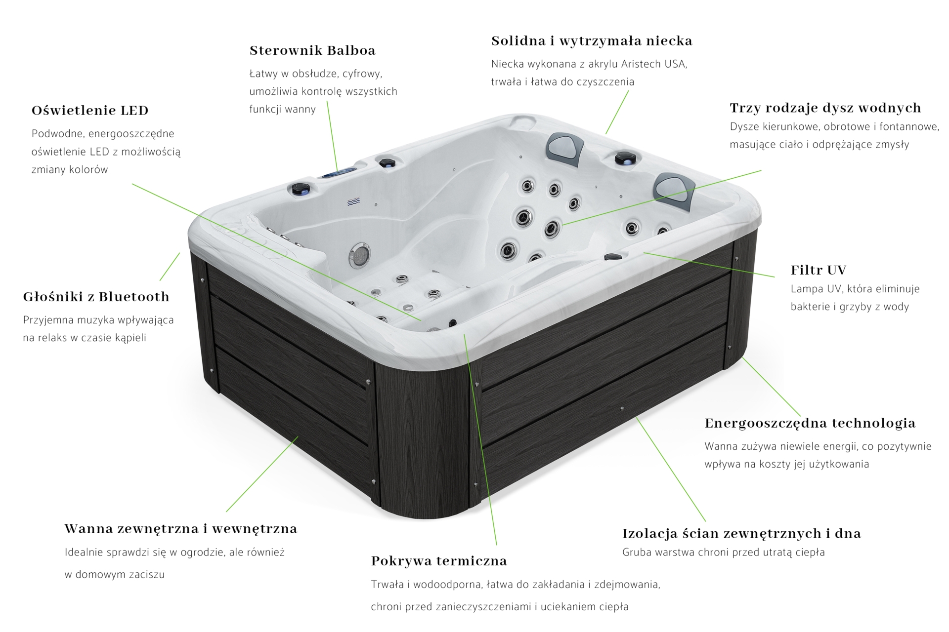 Wanna ogrodowa z hydromasażem Aquess Zenya 2201 3-osobowa
