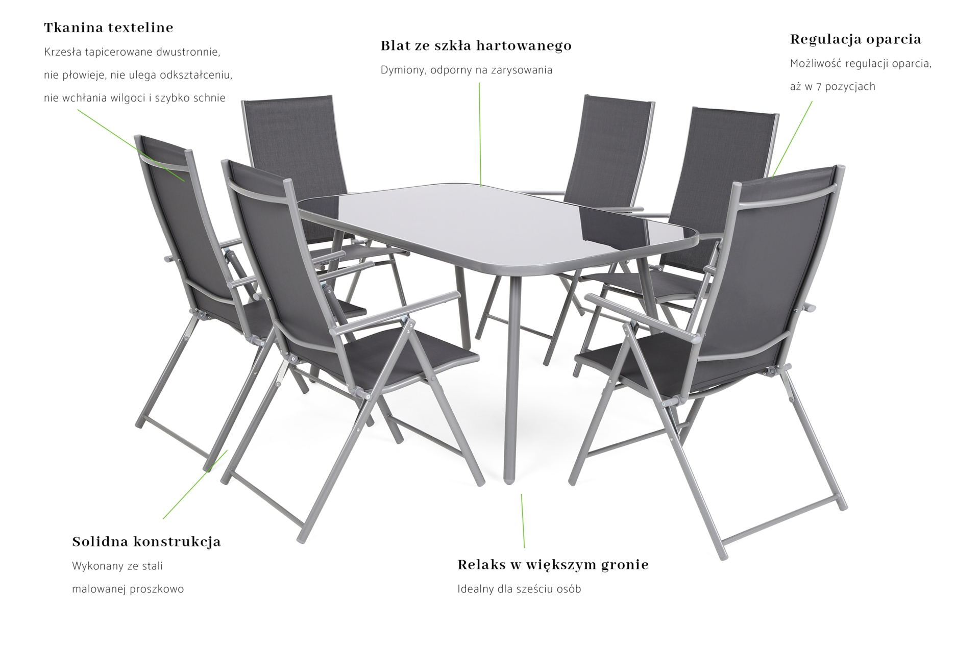 Meble ogrodowe metalowe Casablanca 145 cm Silver / Grey 6+1