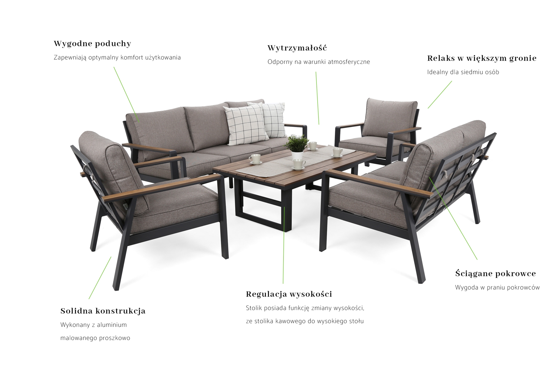 Meble ogrodowe aluminiowe Turyn Dark Grey / Beige Melange