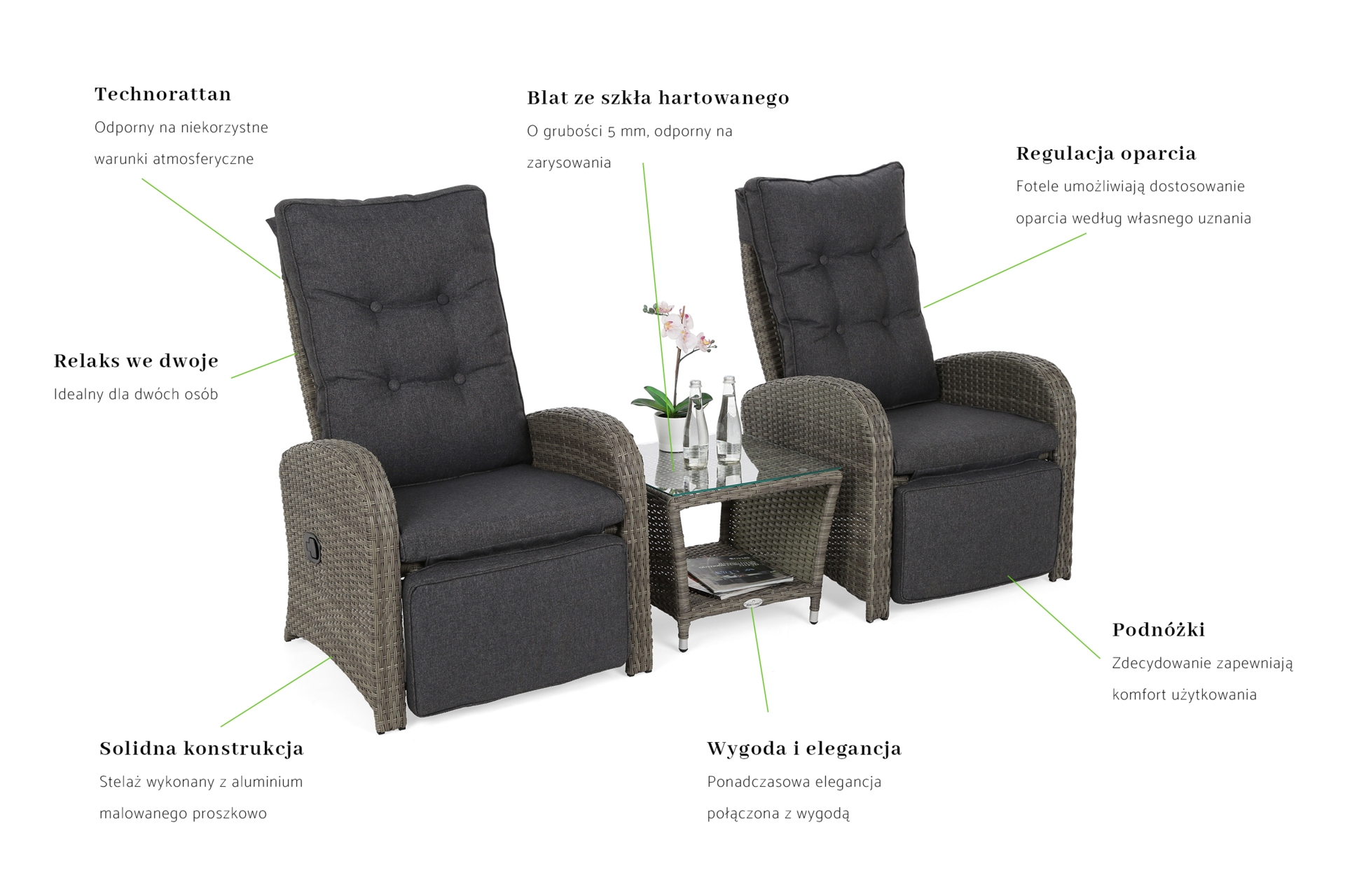 Meble ogrodowe technorattanowe Saloniki Light Grey / Grey