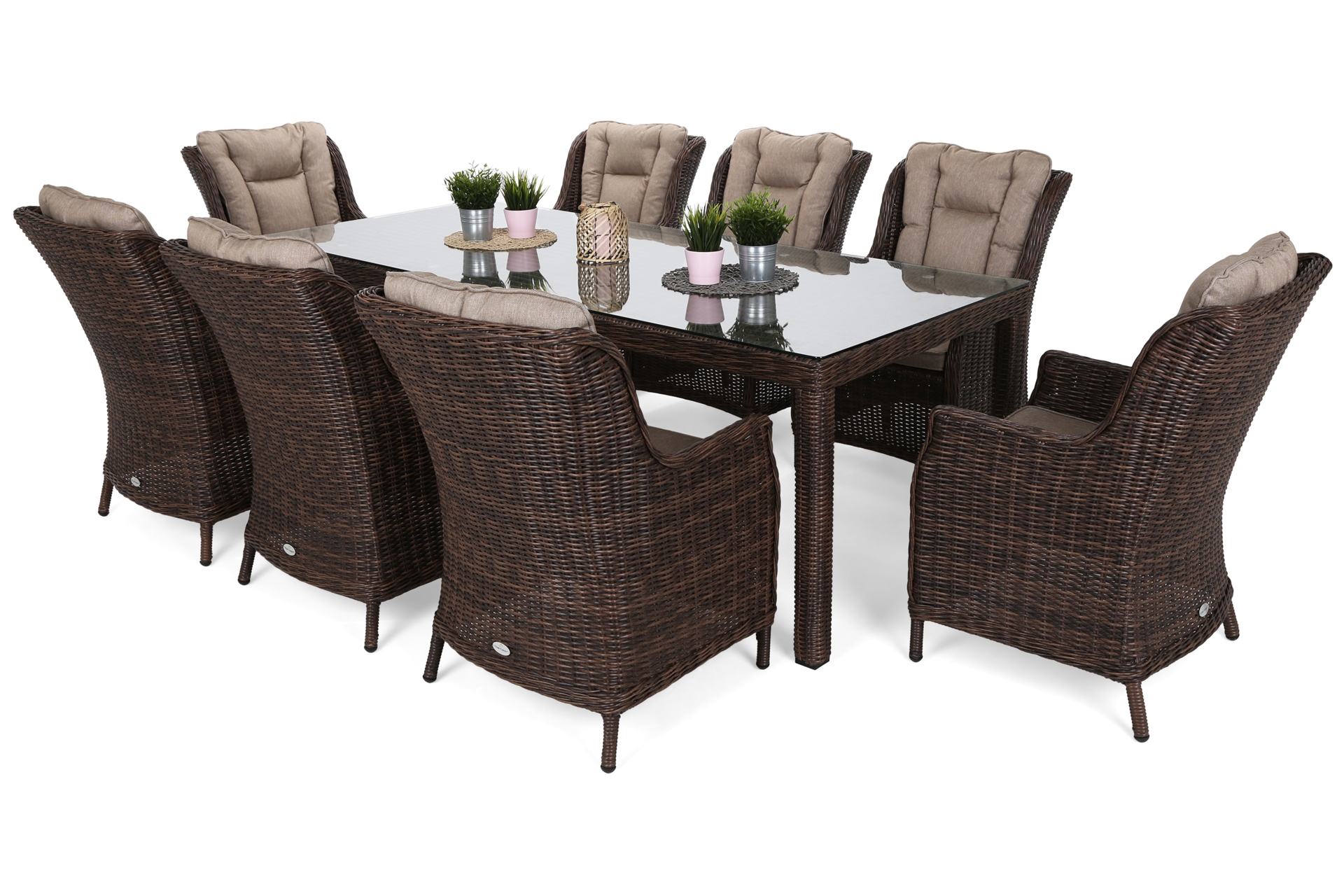 Meble ogrodowe technorattanowe Bristol 230 cm Brown Mat / Brown Melange 8+1