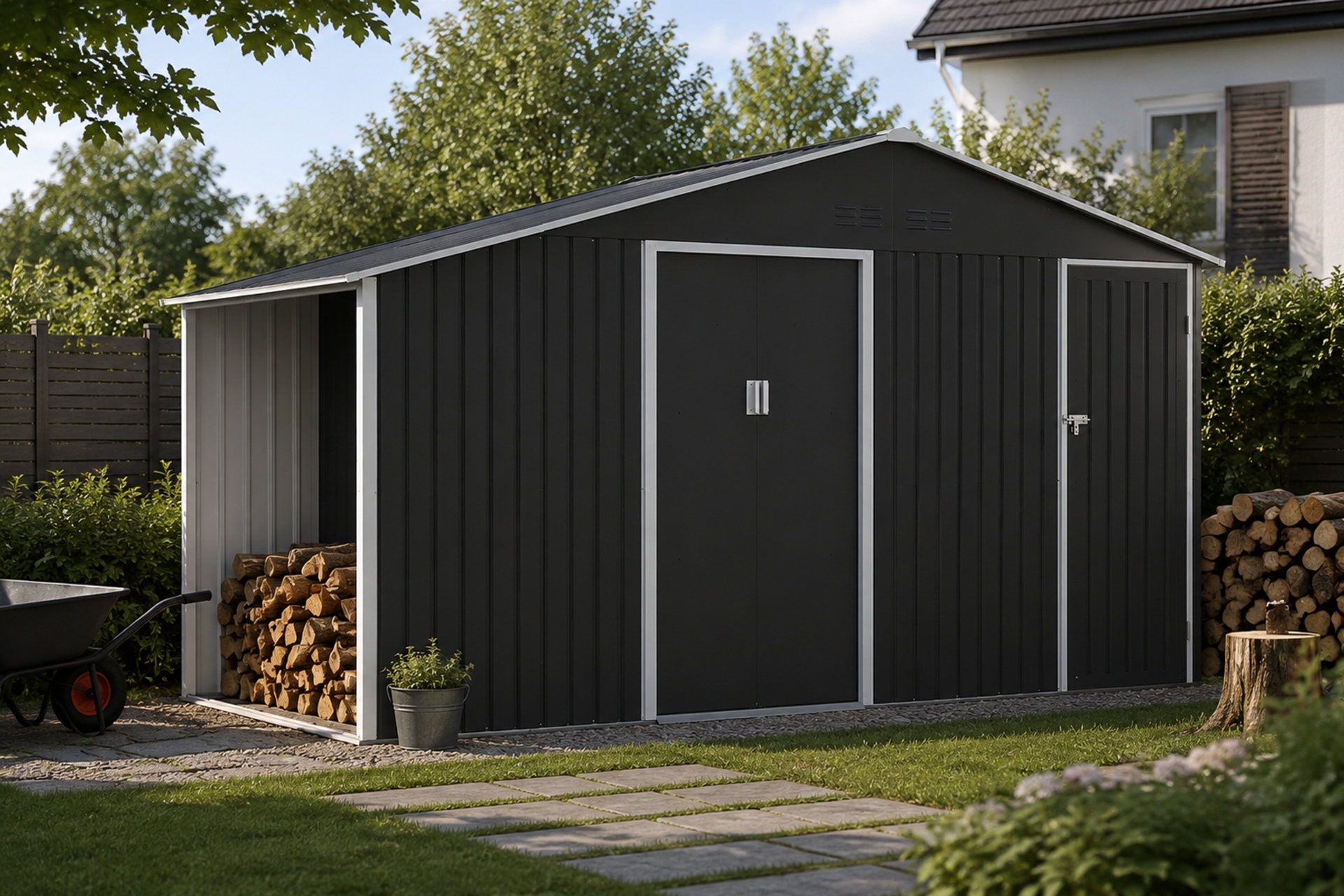 Domek narzędziowy Bergen 407 x 194 cm Grey z drewutnią