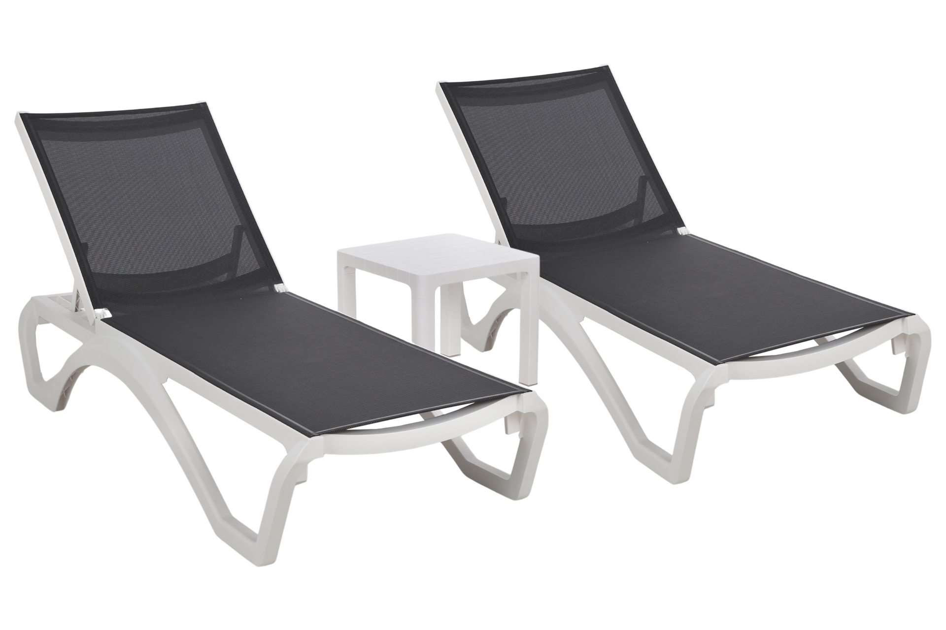 Zestaw leżaków ogrodowych Monako White / Dark Grey ze stolikiem 