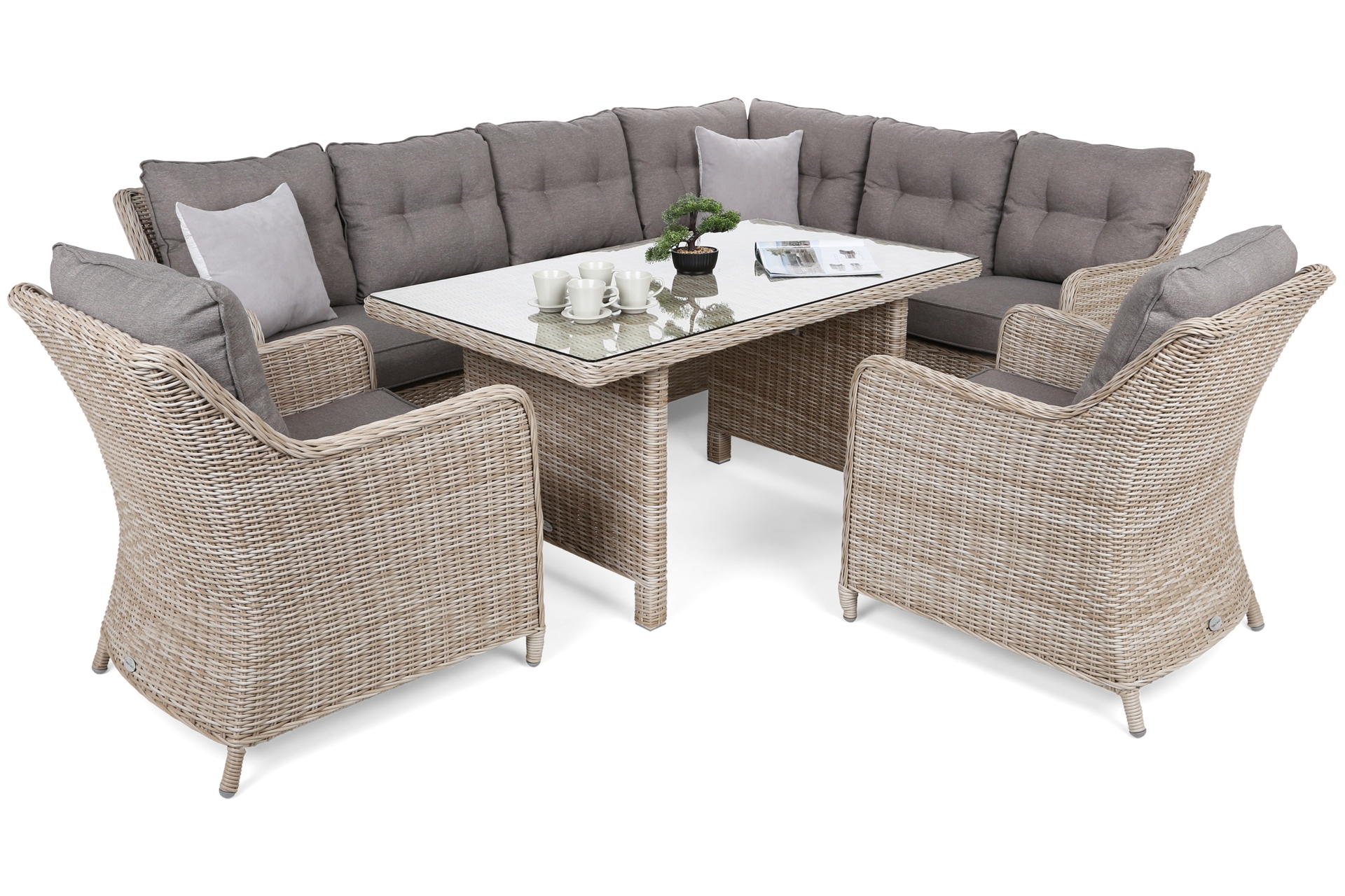 Narożny zestaw mebli ogrodowych prawy California Beige / Beige Melange