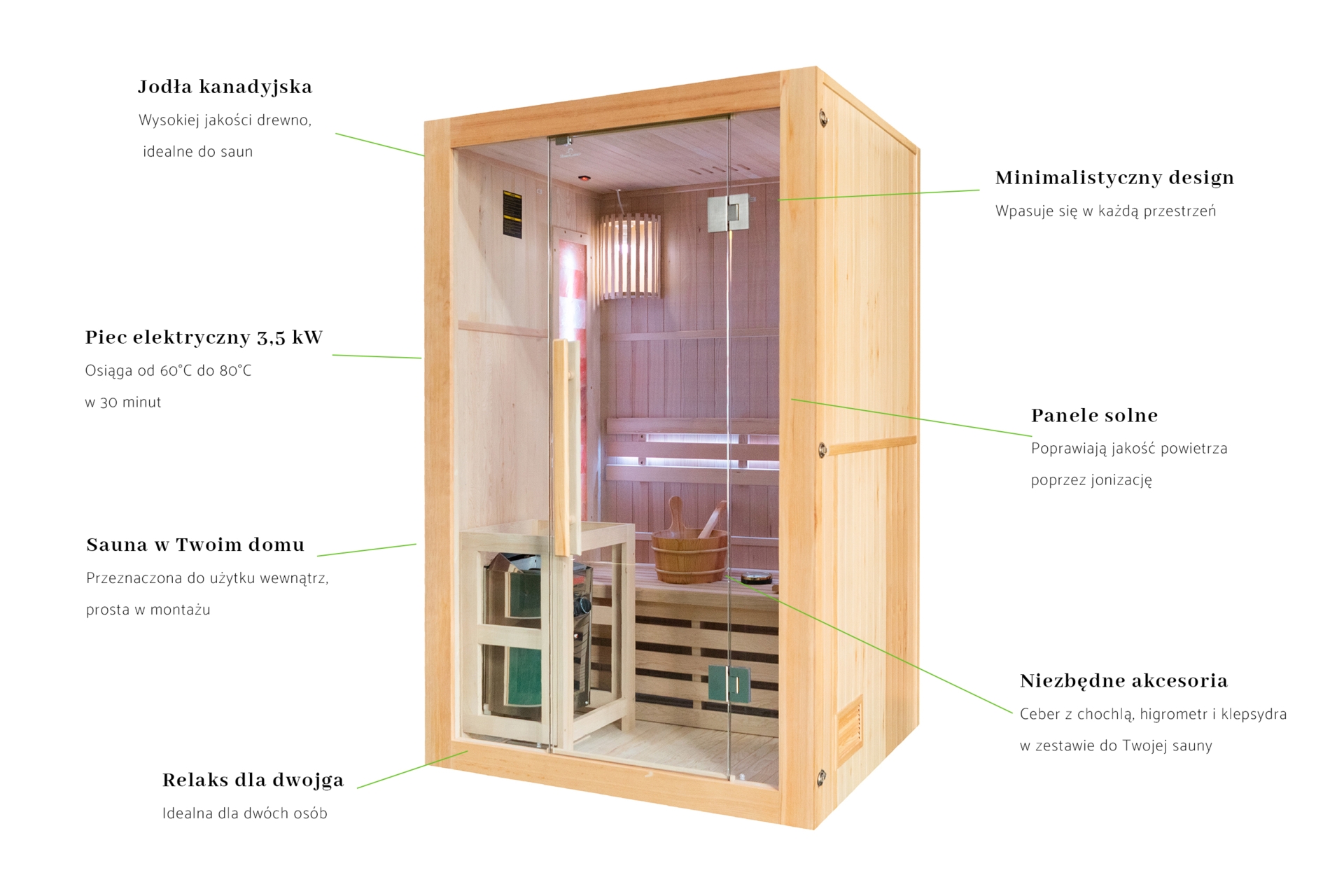 Sauna fińska Nordum Solea 2-osobowa naturalna - z panelami solnymi - drewniana Sauna fińska Nordum Solea 2-osobowa naturalna