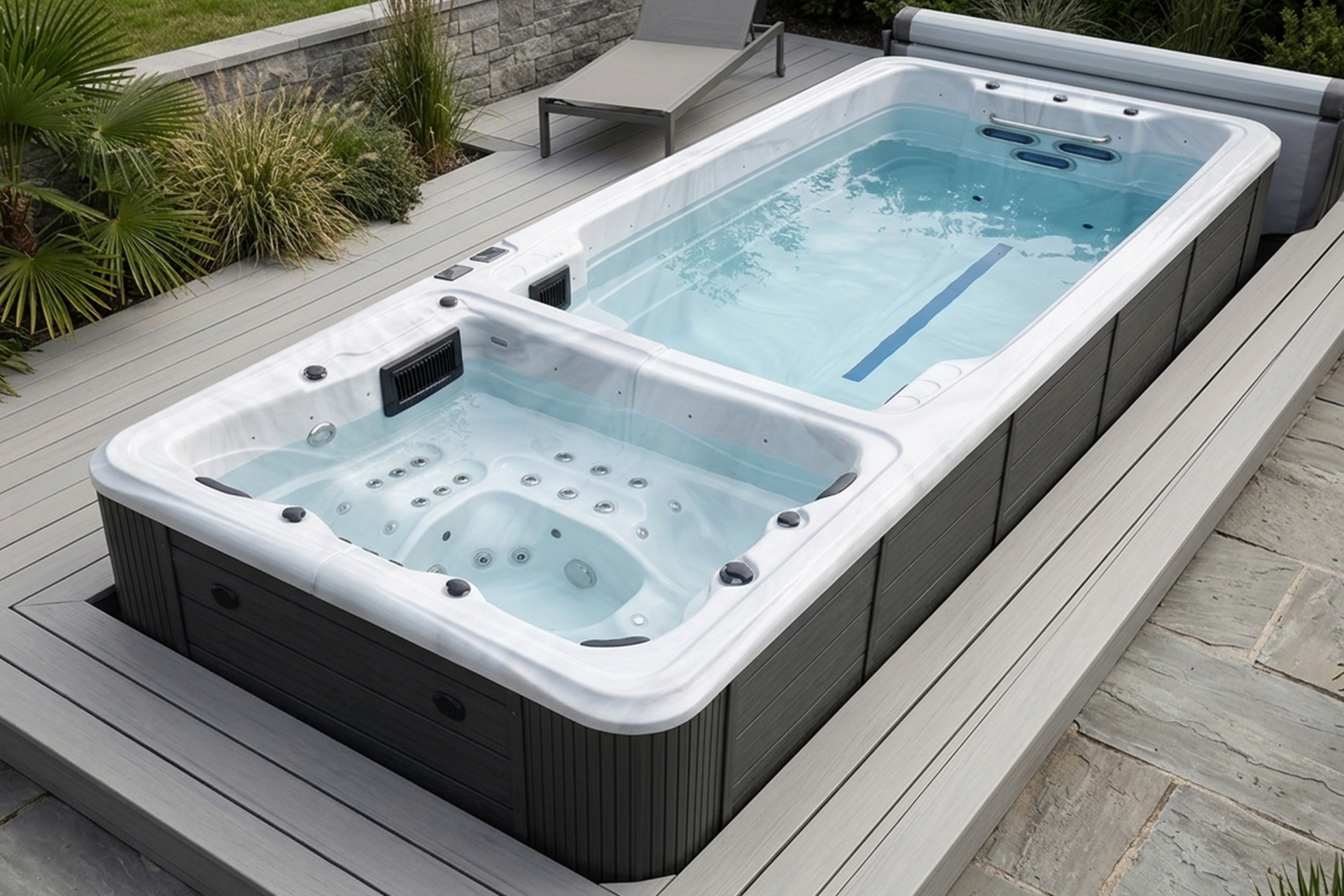 Basen ogrodowy z przeciwprądem i hydromasażem Aquess Wave 590 x 225 cm
