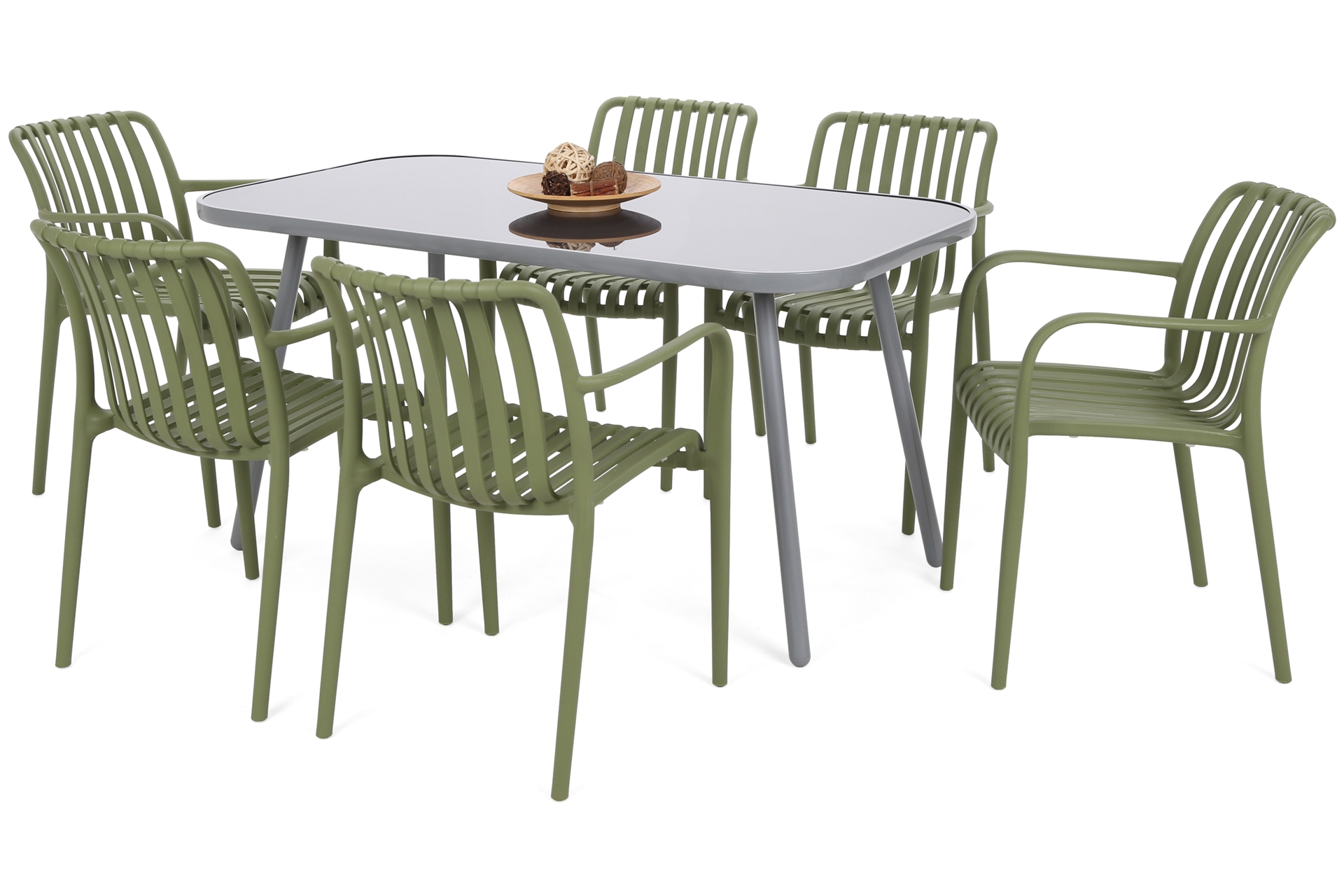 Meble ogrodowe Casablanca 145 cm Silver / Grey + Lomi Green 6+1