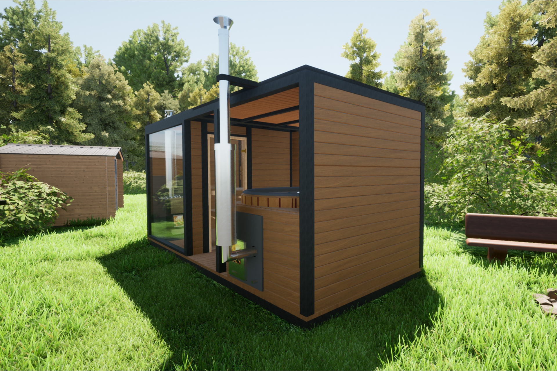 Sauna fińska zewnętrzna TerModula z balią 500 x 210 cm