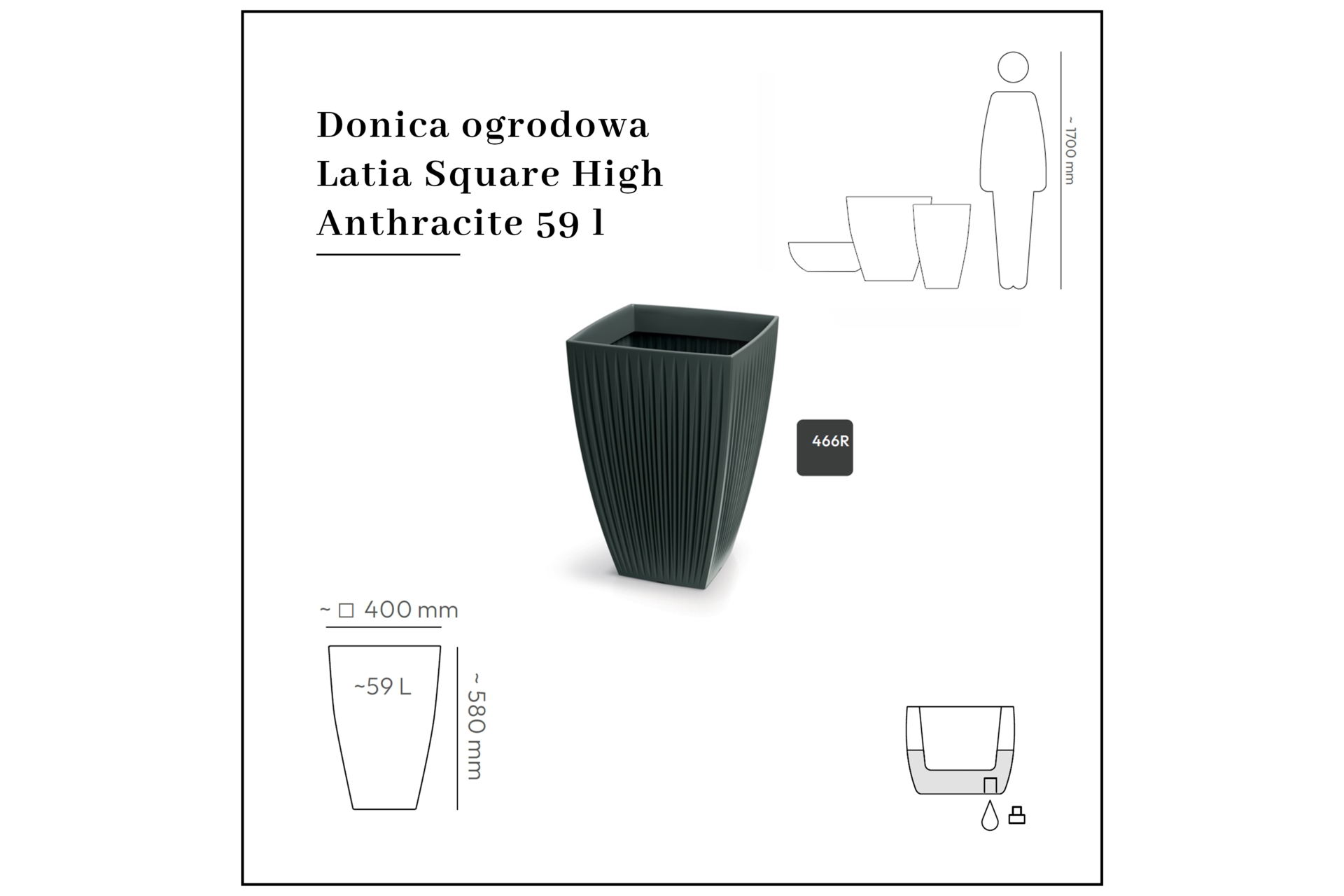 Donica ogrodowa Latia Square High Anthracite 59 l
