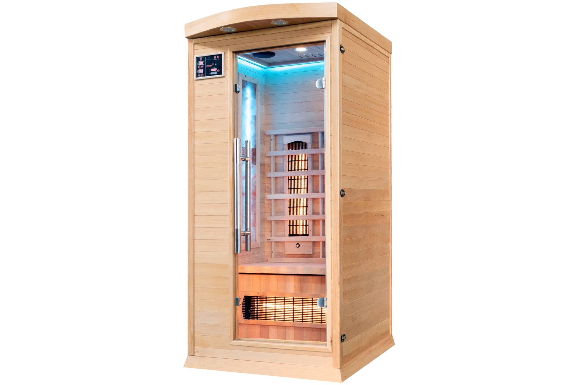 Sauna infrared Nordum Classic 1-osobowa naturalna - z panelami solnymi - z jodły kanadyjskiej Sauna infrared Nordum Classic 1-osobowa naturalna
