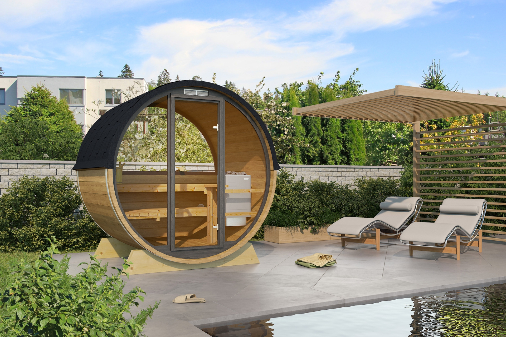 Sauna fińska zewnętrzna Terrace 160 cm - beczka Sauna fińska zewnętrzna Terrace 160 cm