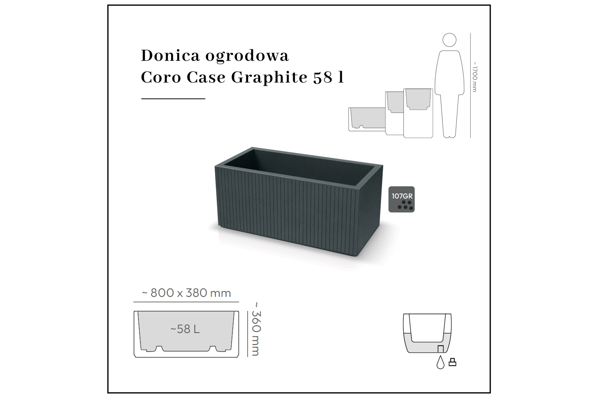 Donica ogrodowa Coro Case Graphite 58 l