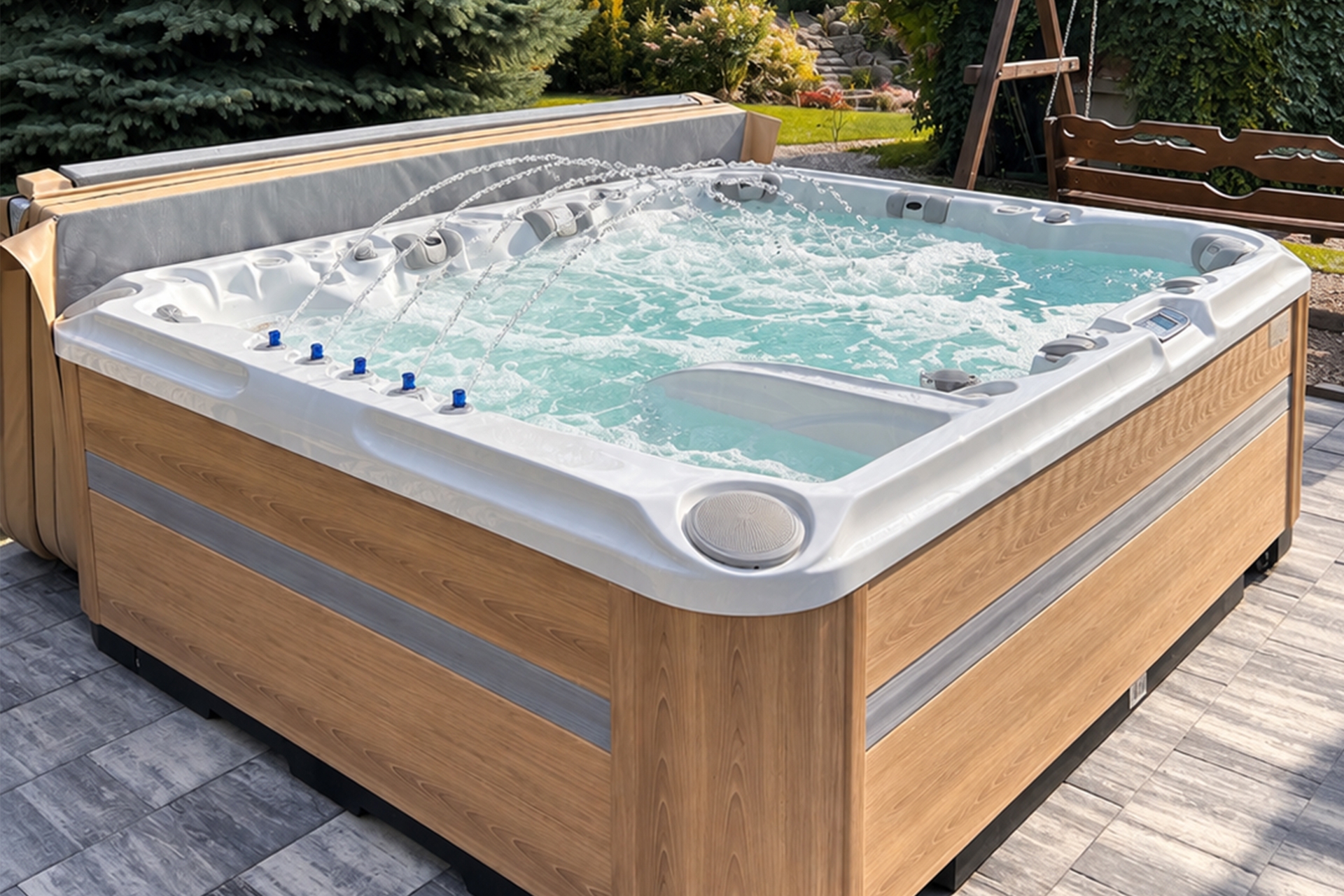 Wanna ogrodowa z hydromasażem Aquess Ecstatic 8203 7-osobowa Sterling White / OAK