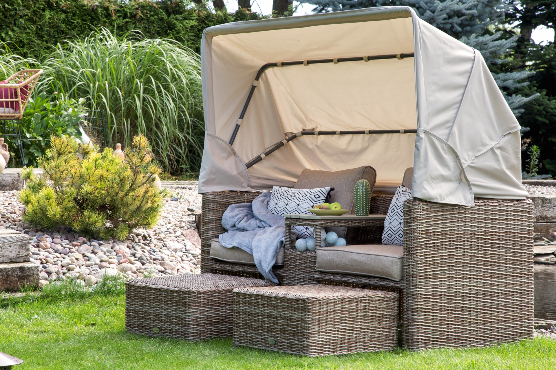 Kosz ogrodowy technorattanowy Michigan White / Grey