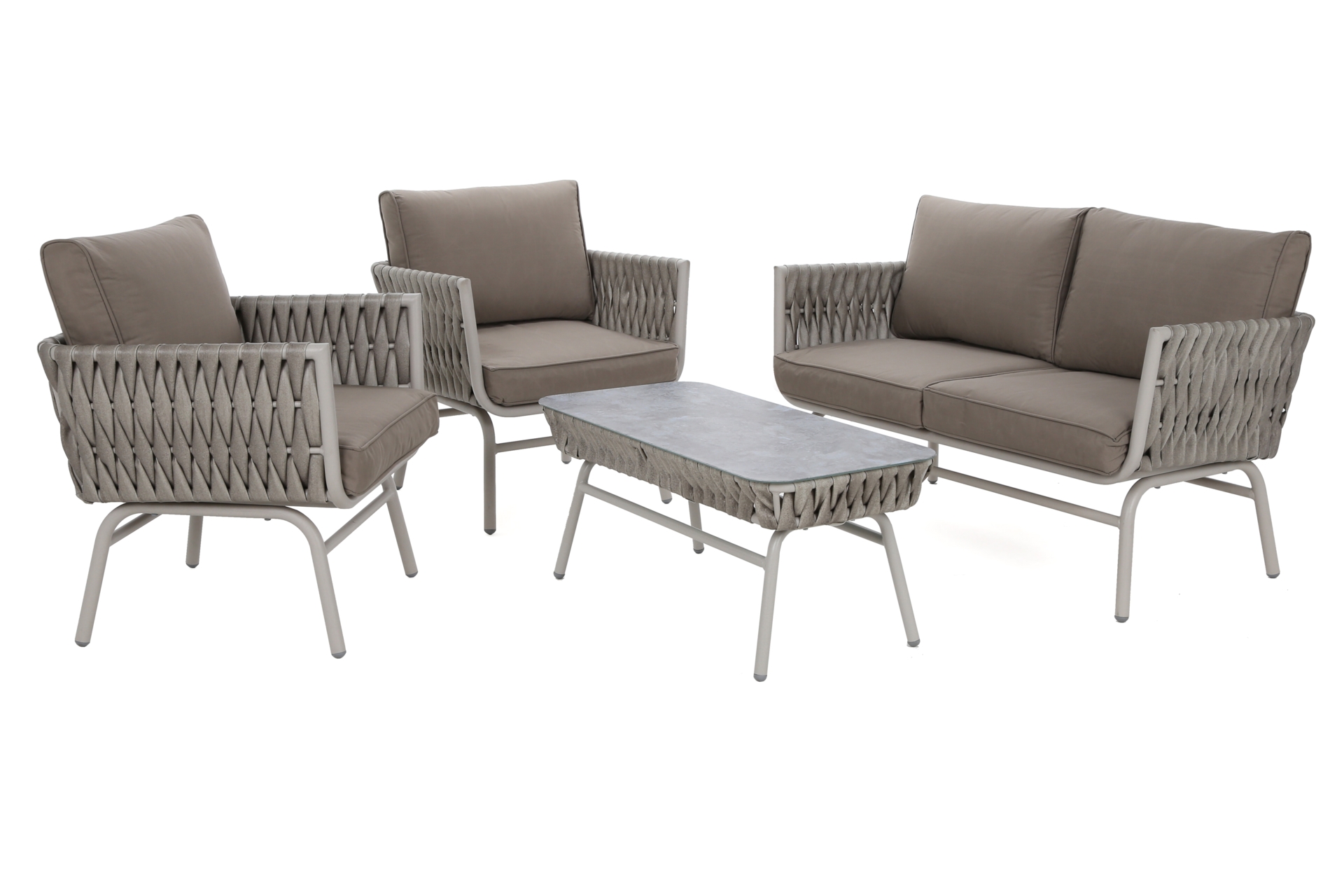 Zestaw mebli aluminiowych Tasos Cream / Latte - dla 4 osób  Meble ogrodowe technorattanowe Tasos Cream / Latte