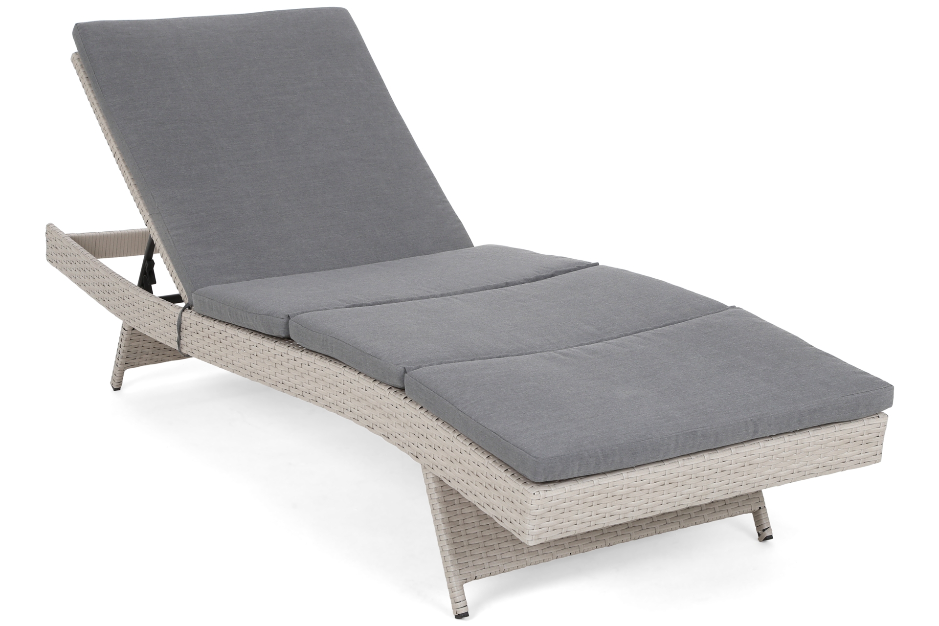 Zestaw leżanek ogrodowych Bora Bora White / Grey ze stolikiem - biały - dla 2 osób Zestaw leżaków ogrodowych z technorattanu Bora Bora White / Grey ze stolikiem