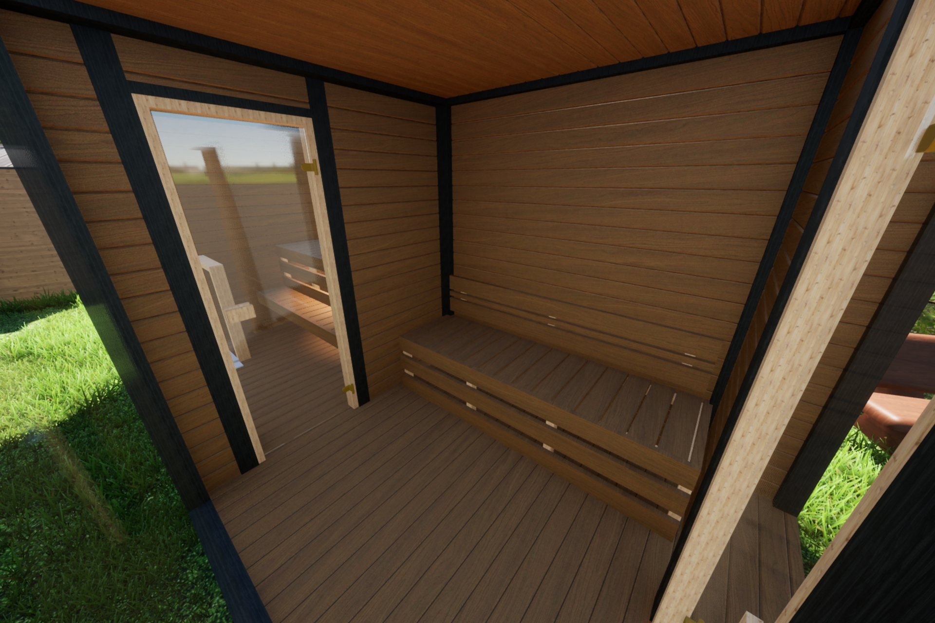 Sauna fińska zewnętrzna TerModula 500 x 210 cm z szatnią