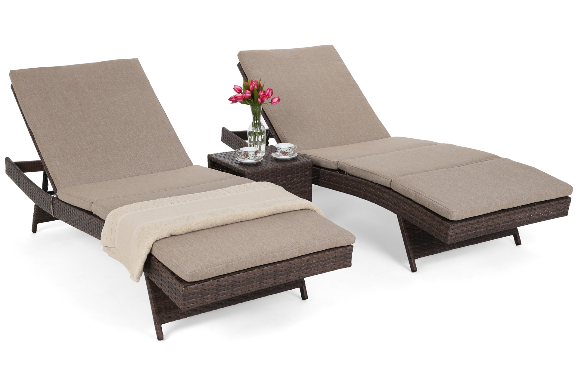 Zestaw leżanek ogrodowych Bora Bora Brown Mat / Brown Melange - brązowy - dla 2 osób Zestaw leżaków ogrodowych z technorattanu Bora Bora Brown Mat / Brown Melange ze stolikiem