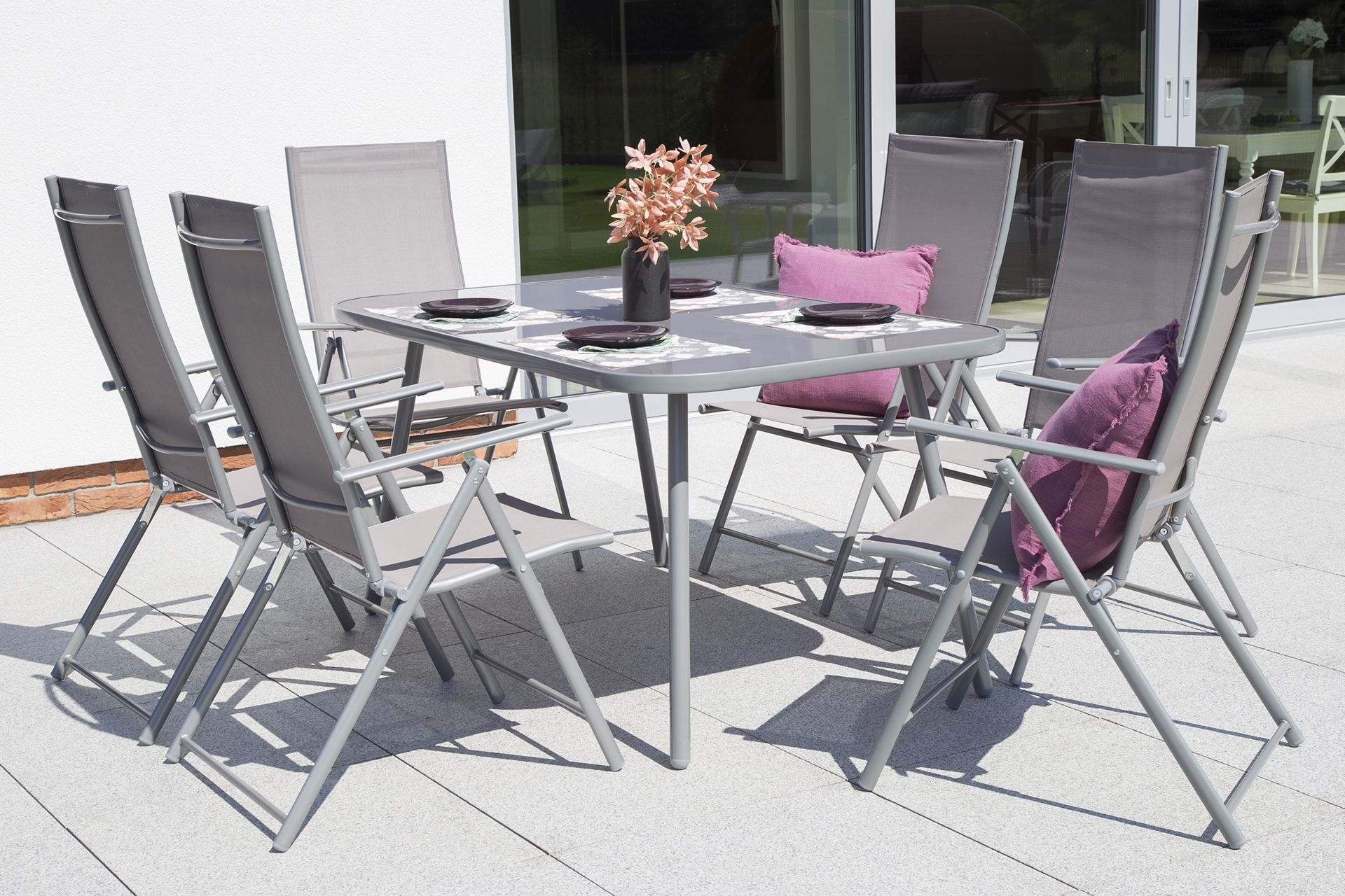 Meble ogrodowe metalowe Casablanca Silver / Grey - 150 cm - 6 osób Meble ogrodowe metalowe Casablanca 150 cm Silver / Grey 6+1