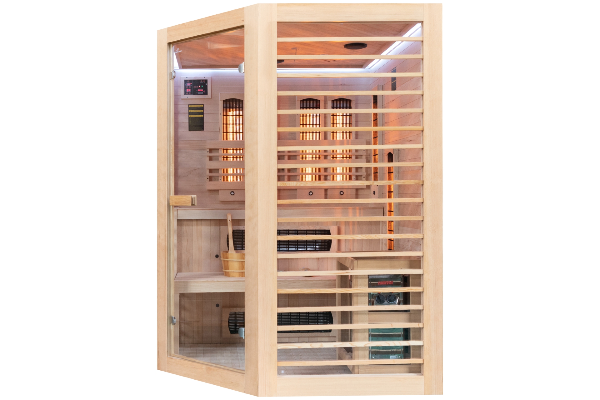 Sauna hybrydowa narożna Nordum Combi 3-osobowa naturalna