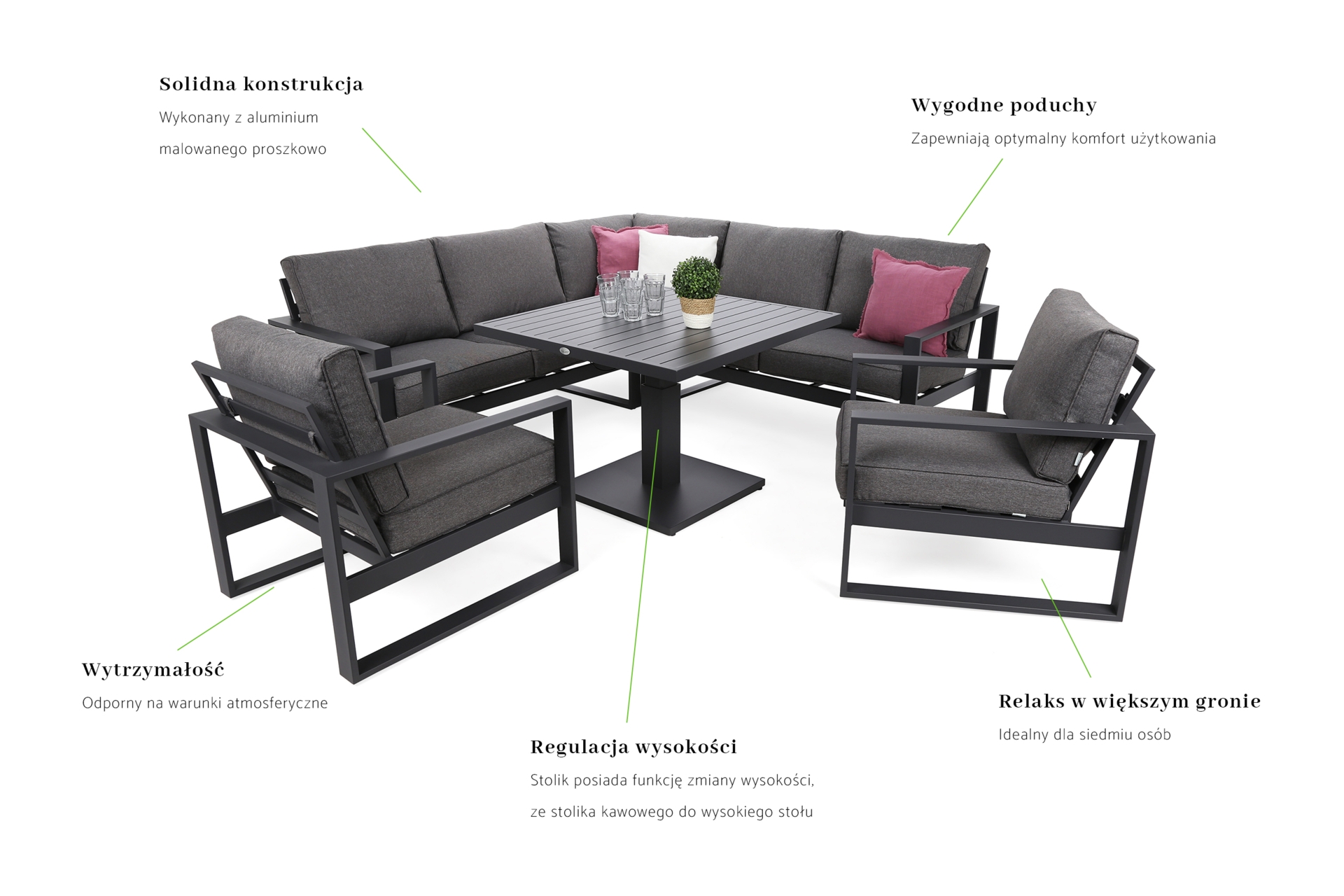 Narożne meble ogrodowe aluminiowe Sorrento Comfort Grey / Grey Melange